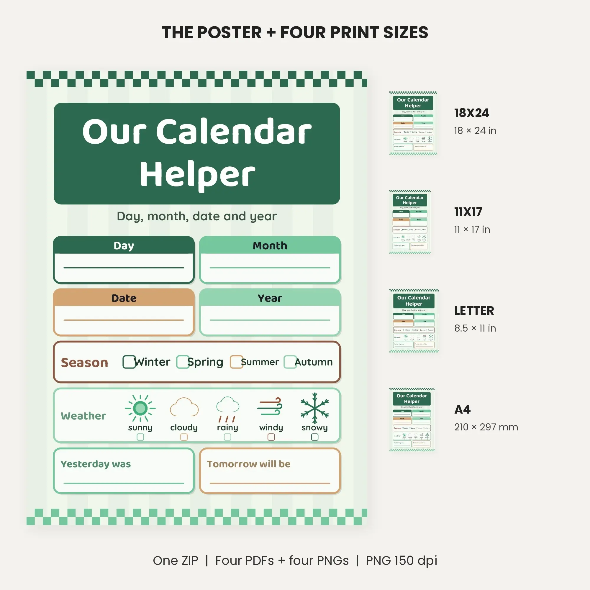 Daily Calendar Helper Board with Weather - Forest Green, preview 2 of 2