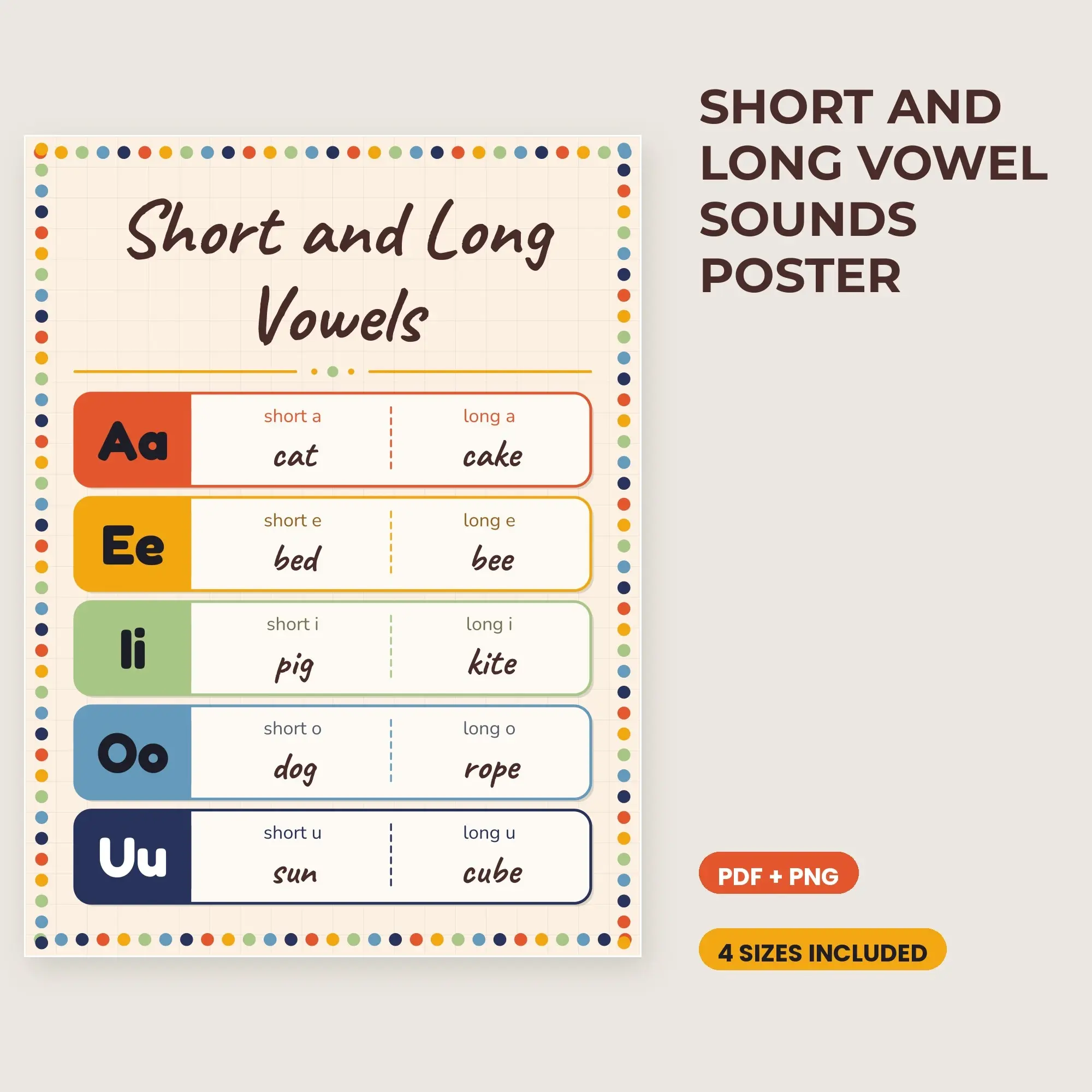 Short and Long Vowel Sounds Poster - Retro Sunset preview