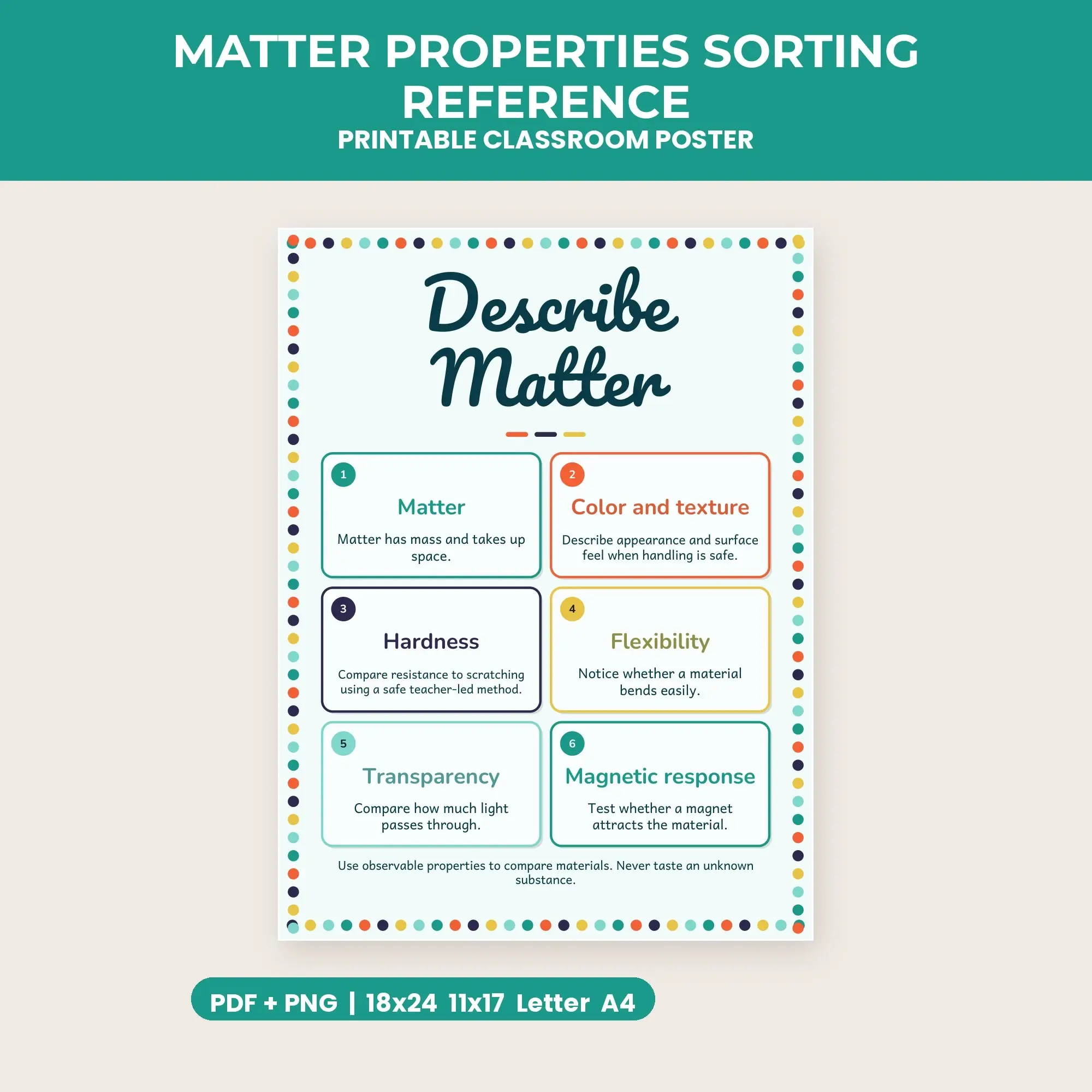 Matter Properties Sorting Reference - Teal Tangerine preview
