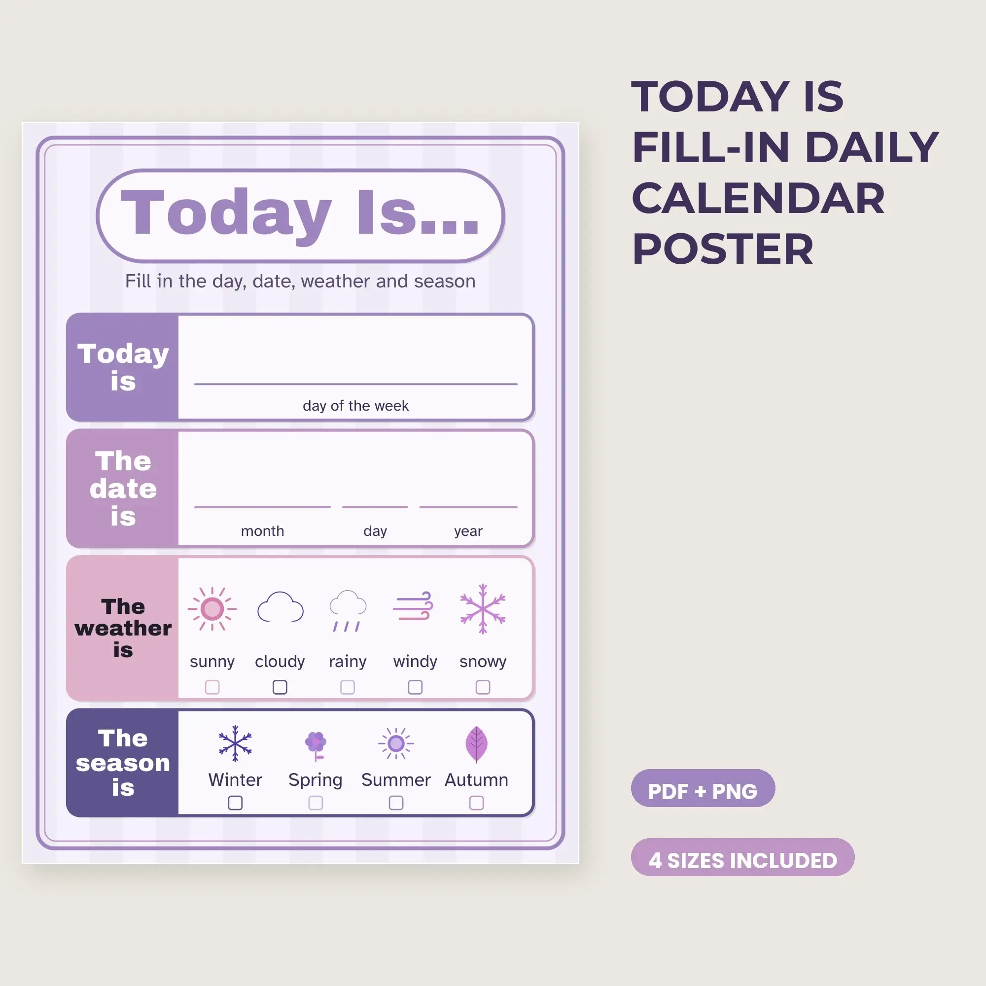 Today Is Fill-In Daily Calendar Poster - Lavender Fields preview