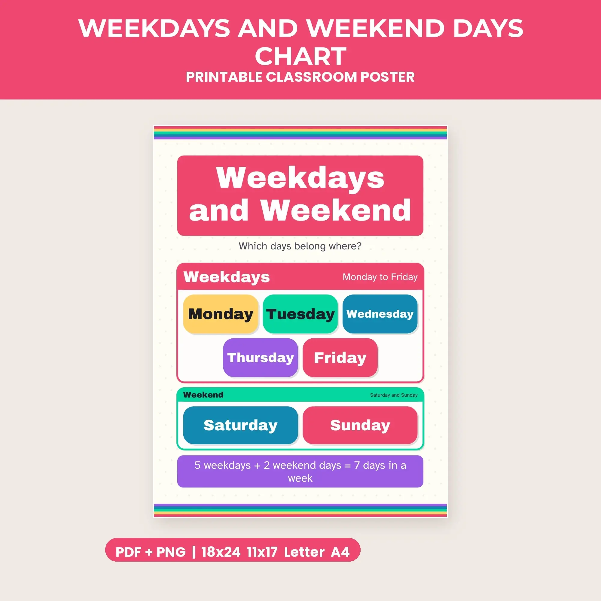 Weekdays and Weekend Days Chart - Rainbow Brights preview