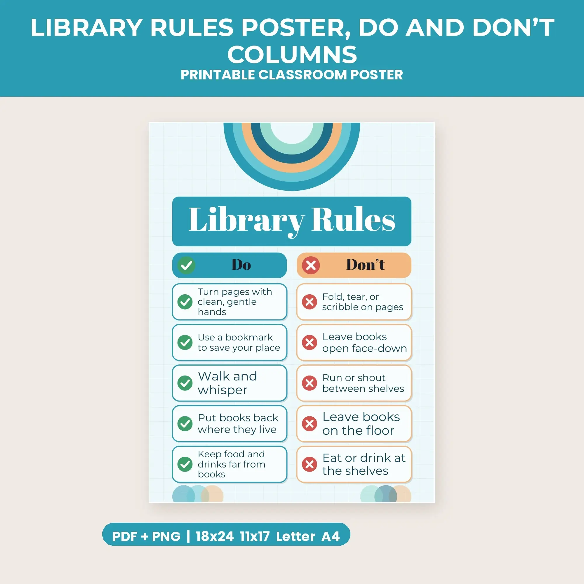 Library Rules Poster, Do and Don’t Columns - Ocean Breeze preview