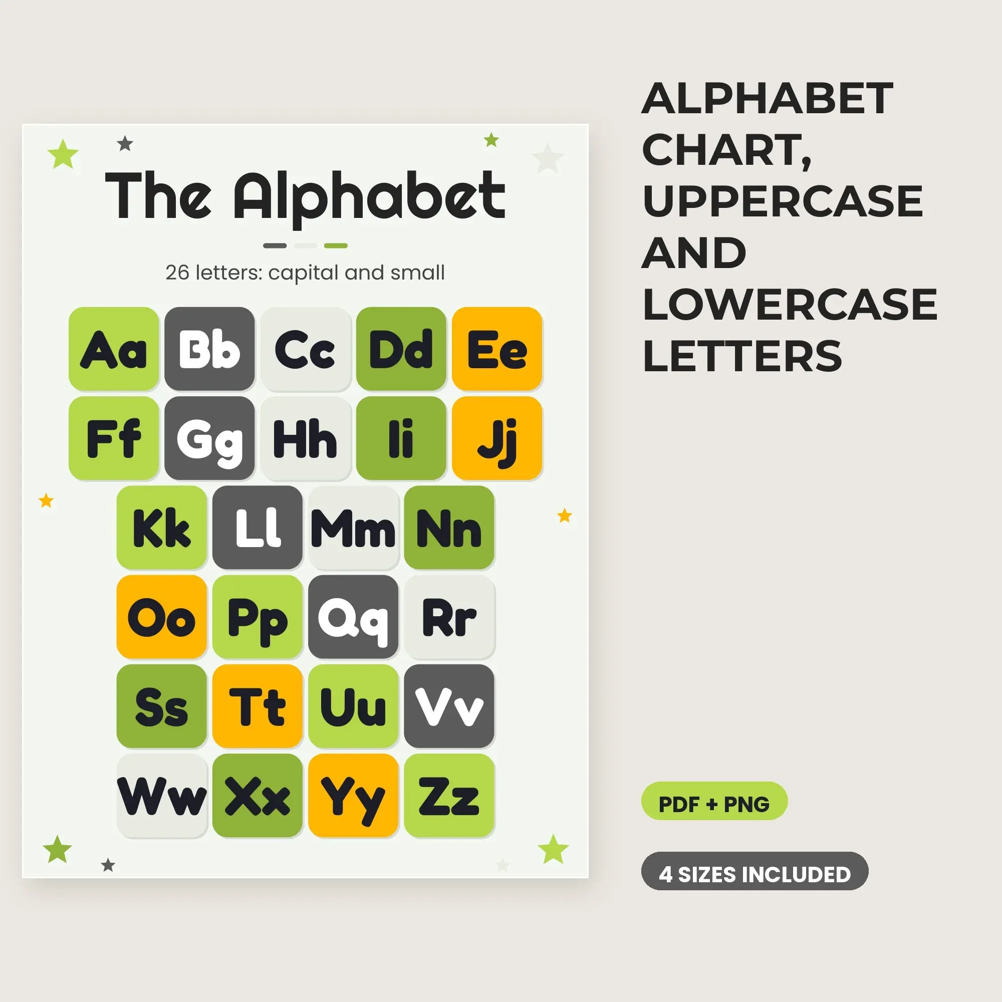 Alphabet Chart, Uppercase and Lowercase Letters - Graphite Lime preview