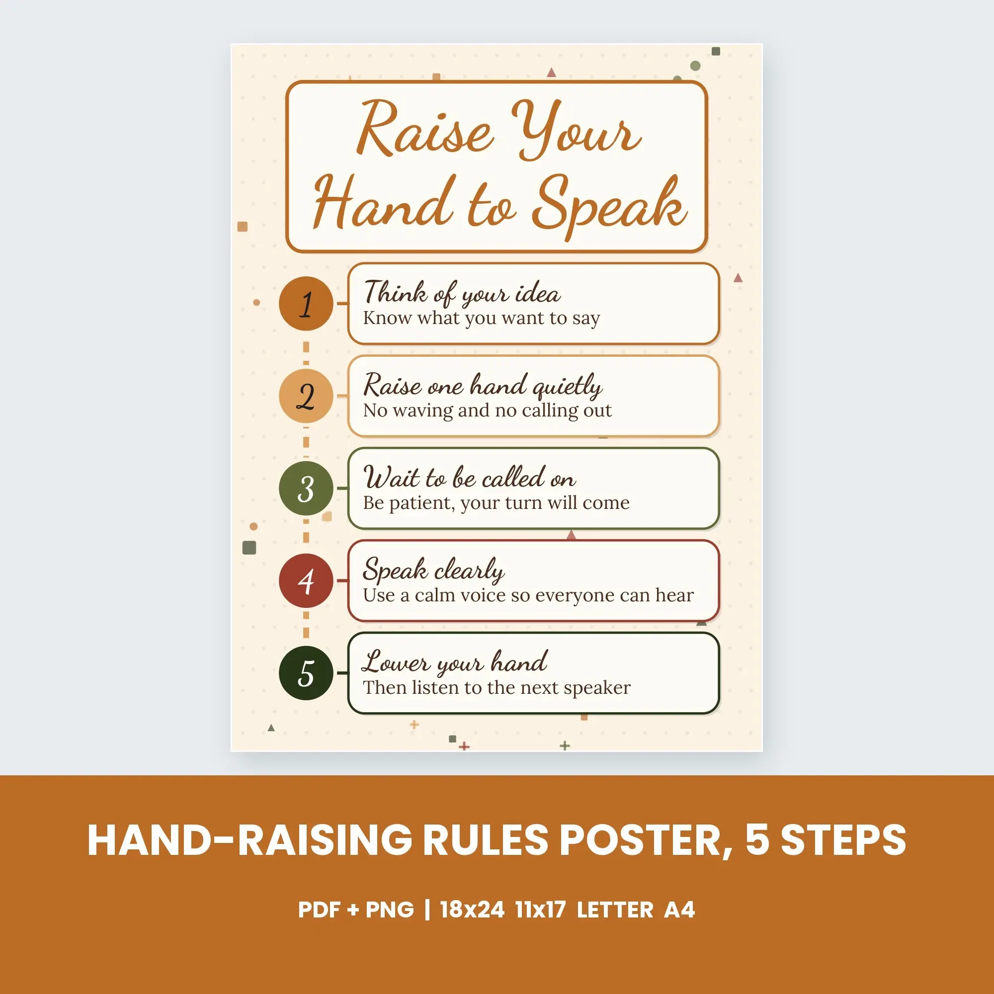 Hand-Raising Rules Poster, 5 Steps - Autumn Harvest preview