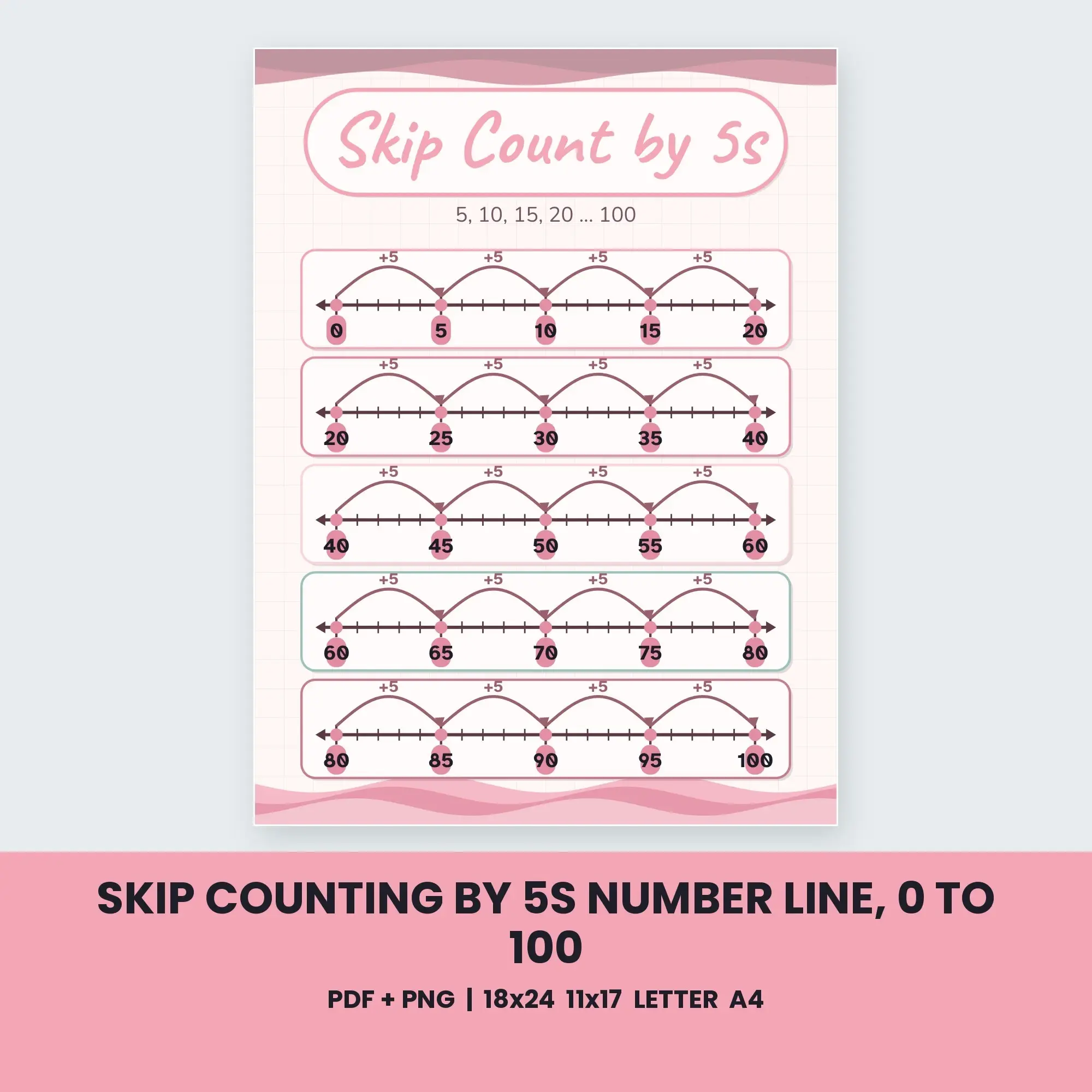 Skip Counting by 5s Number Line, 0 to 100 - Cherry Blossom preview