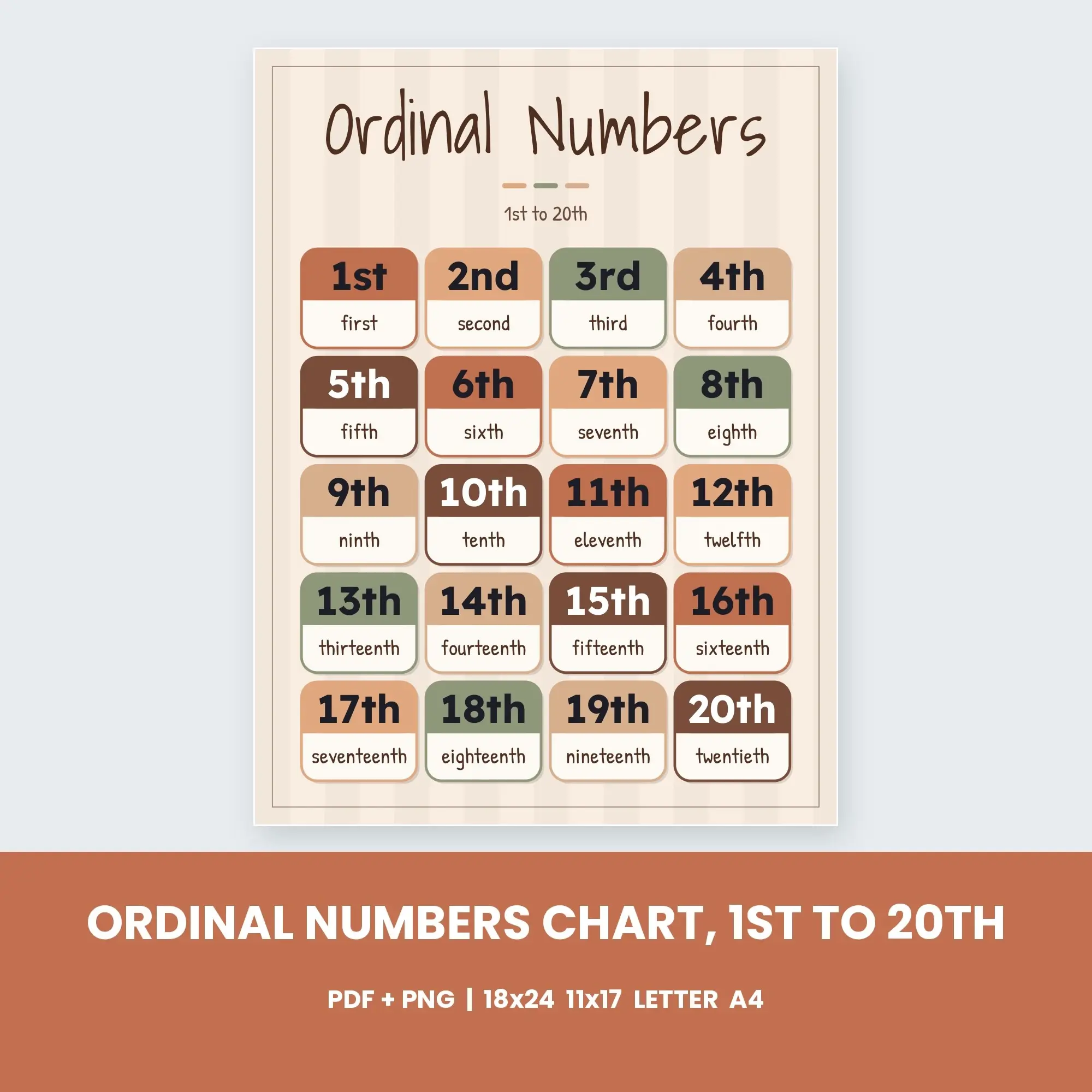Ordinal Numbers Chart, 1st to 20th - Desert Clay preview
