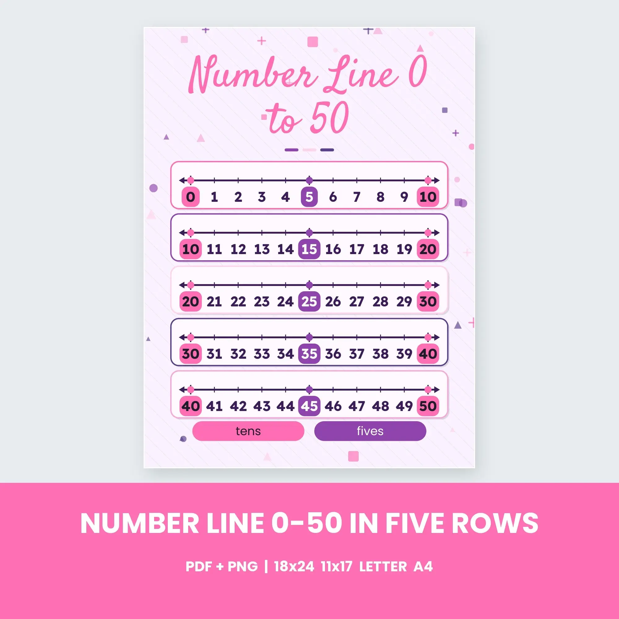 Number Line 0-50 in Five Rows - Bubblegum Grape preview