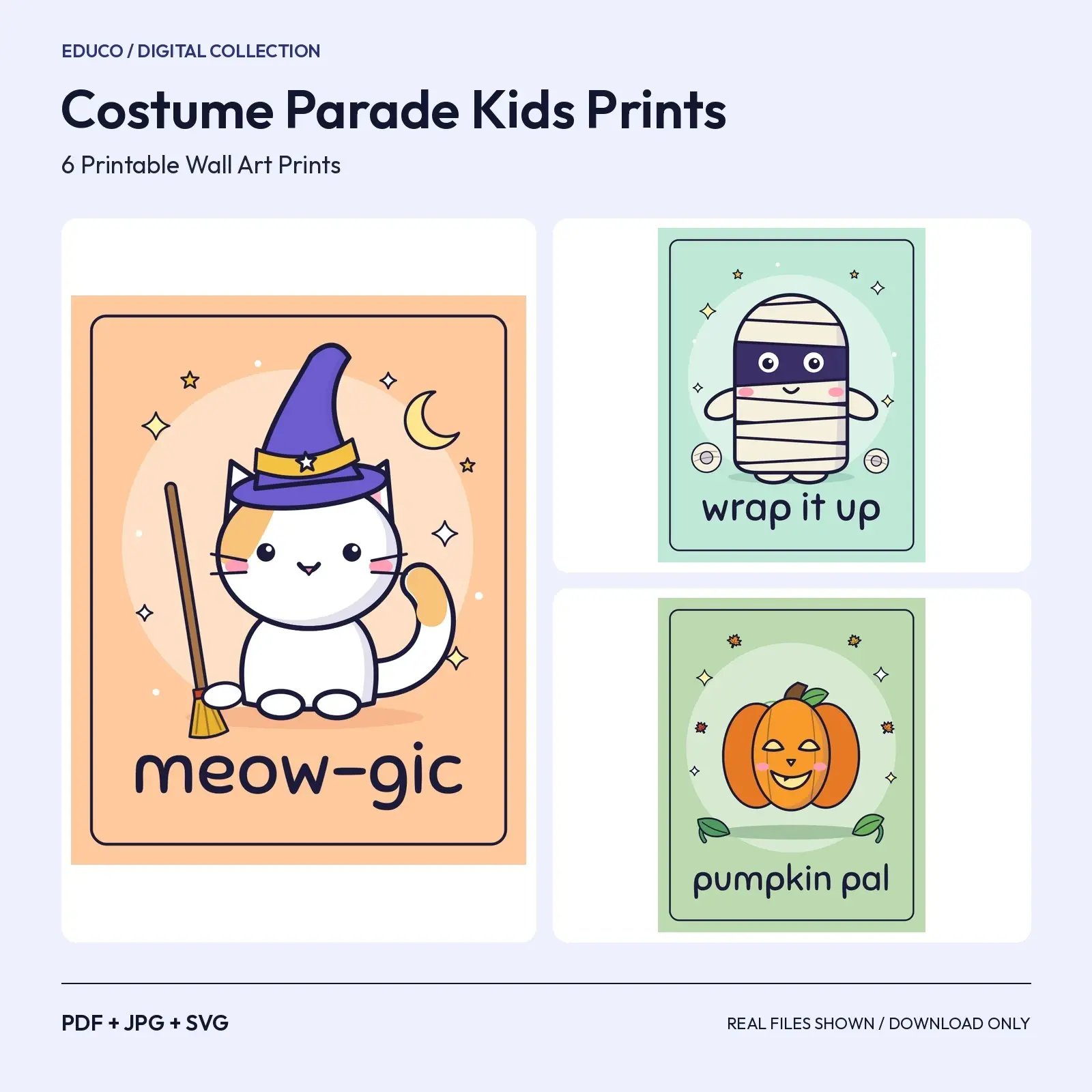 Costume Parade Kids Prints – 6 Cute Halloween Character Wall Art preview