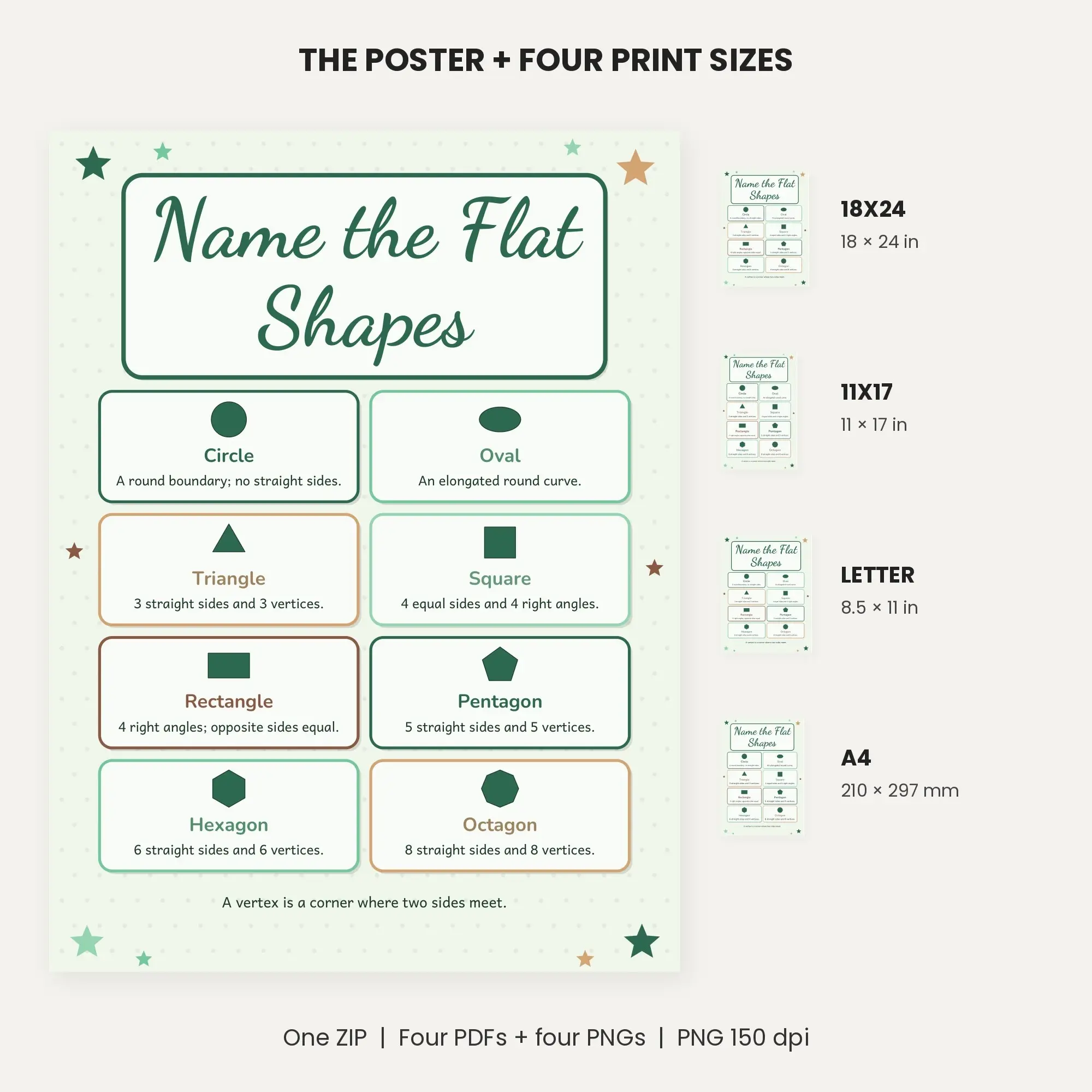 2D Shapes: Eight Names and Properties - Forest Green, preview 2 of 2