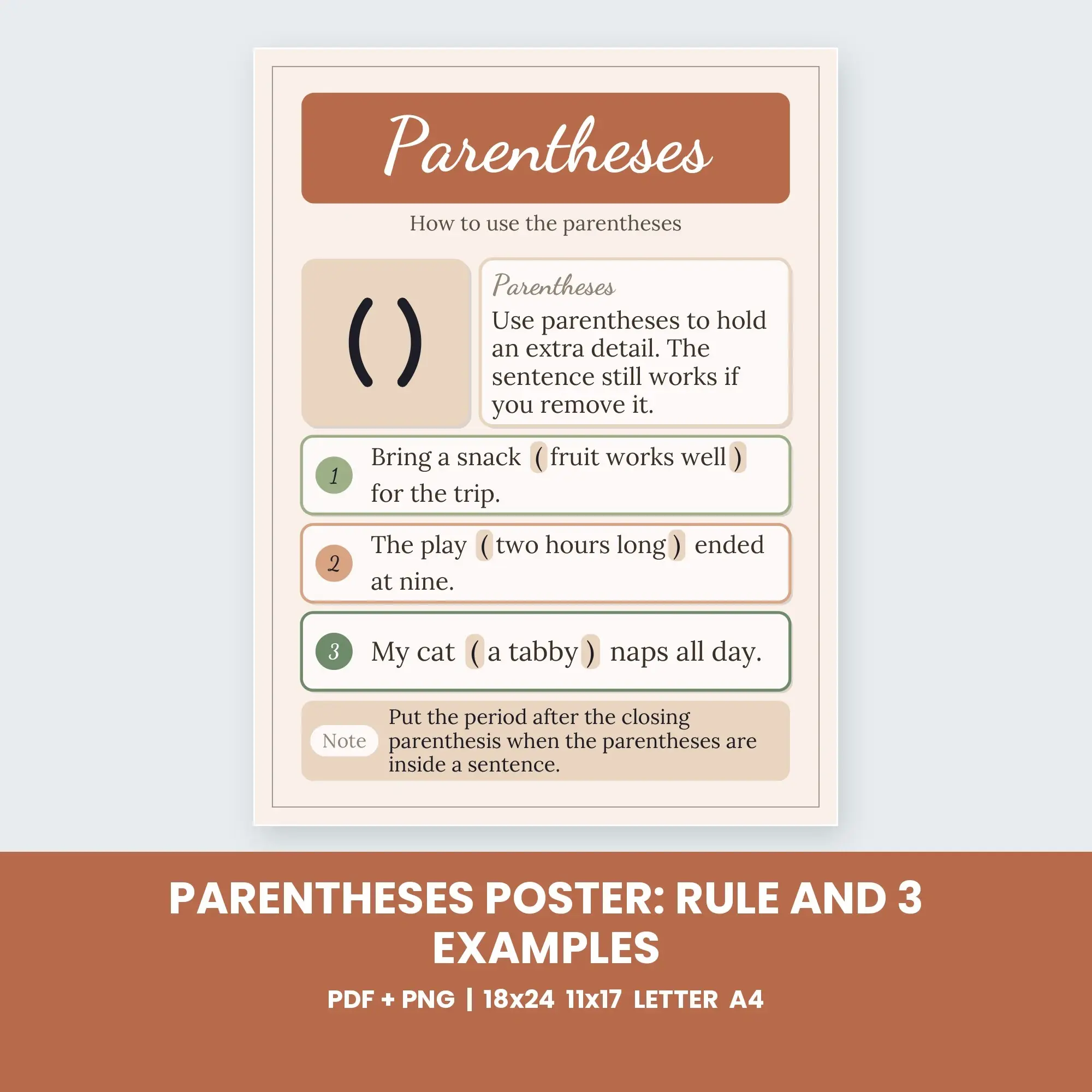 Parentheses Poster: Rule and 3 Examples - Terracotta Sage preview