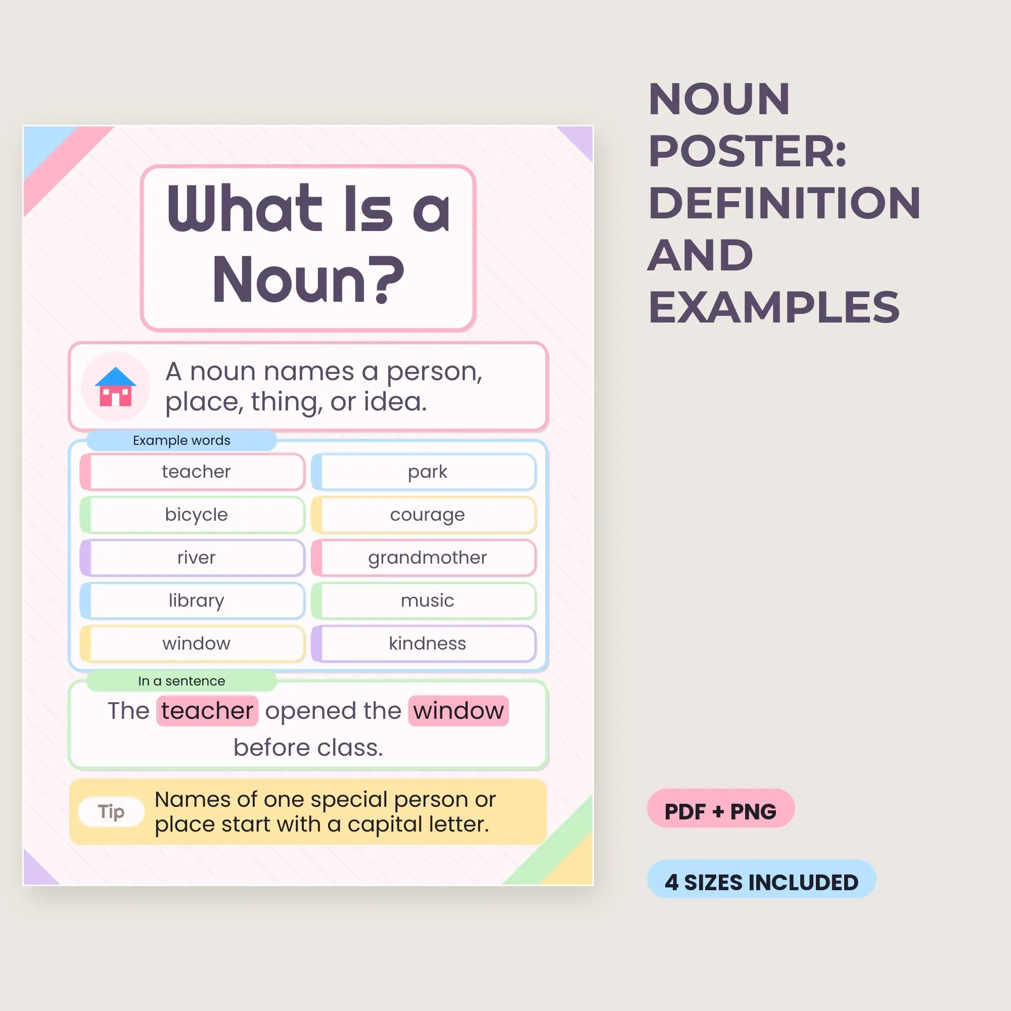 Noun Poster: Definition and Examples - Pastel Candy preview
