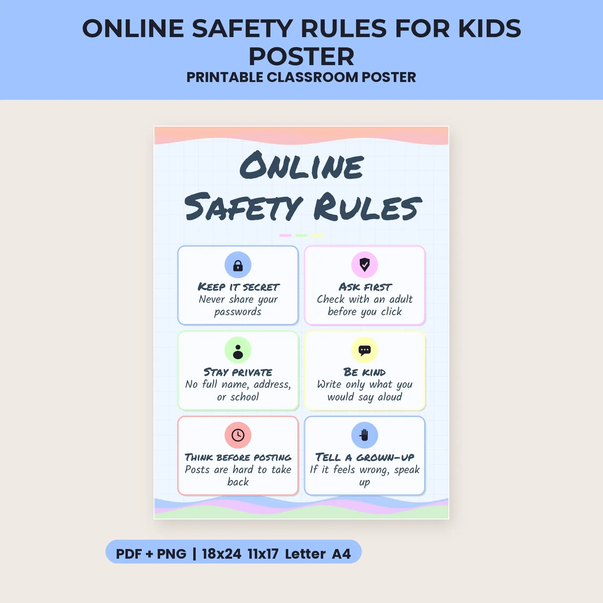 Online Safety Rules for Kids Poster - Cotton Candy Sky preview