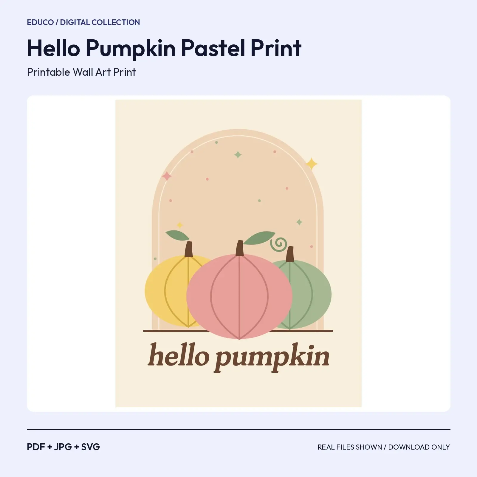 Hello Pumpkin Pastel Print – Single Mid-Century Printable Wall Art, preview 1 of 3