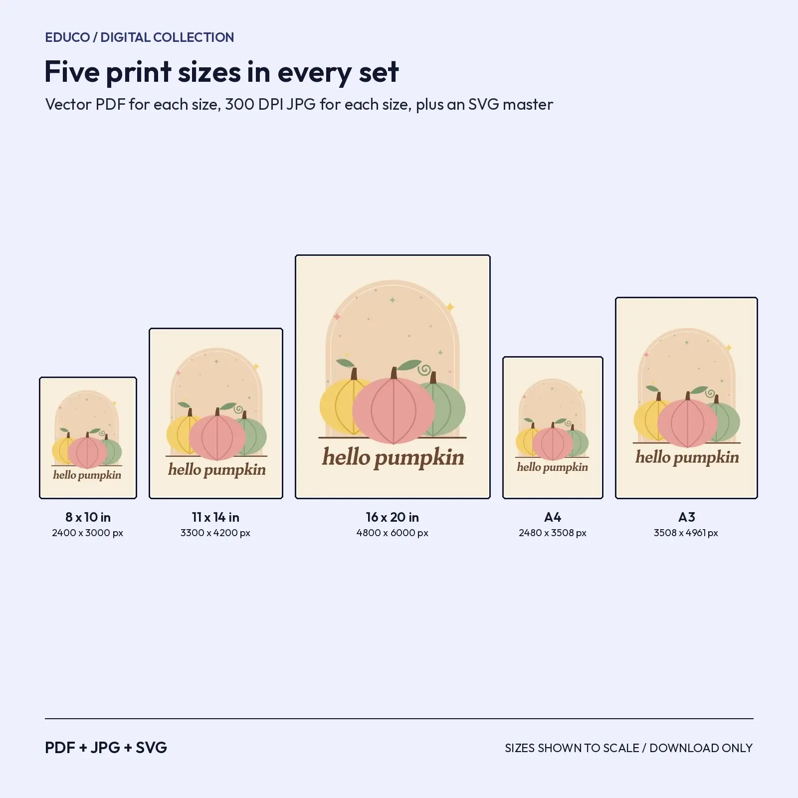 Hello Pumpkin Pastel Print – Single Mid-Century Printable Wall Art, preview 3 of 3