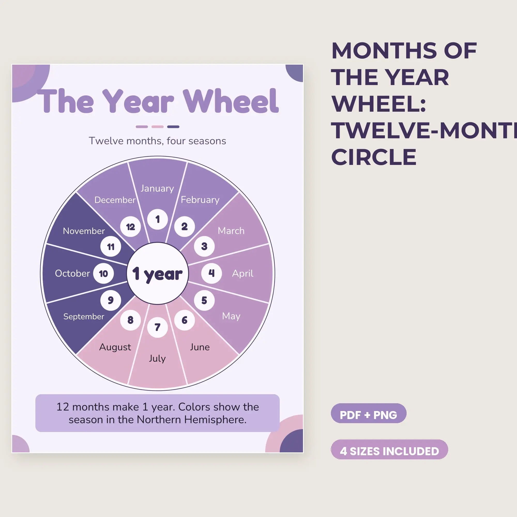 Months of the Year Wheel: Twelve-Month Circle - Lavender Fields preview
