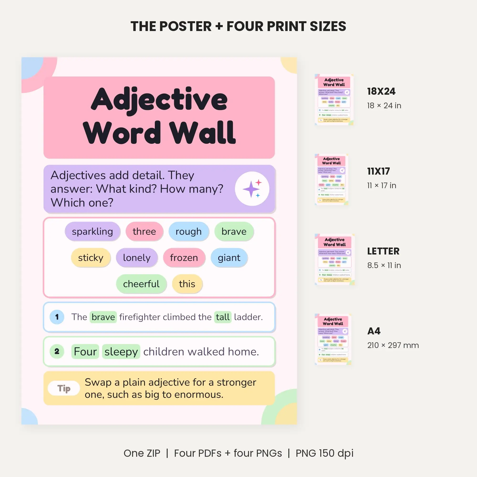 Adjective Word Wall with Sample Sentences - Pastel Candy, preview 2 of 2