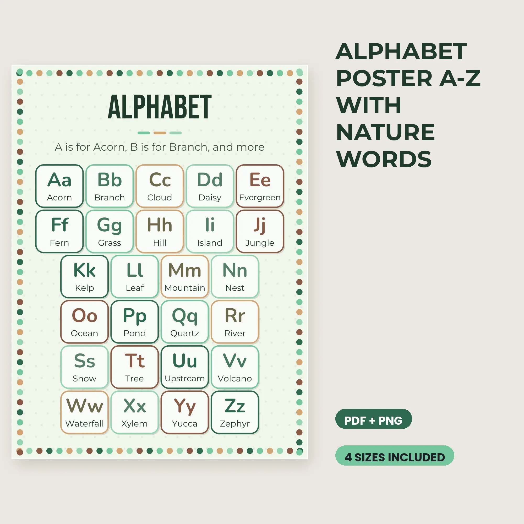 Alphabet Poster A-Z with Nature Words - Forest Green preview