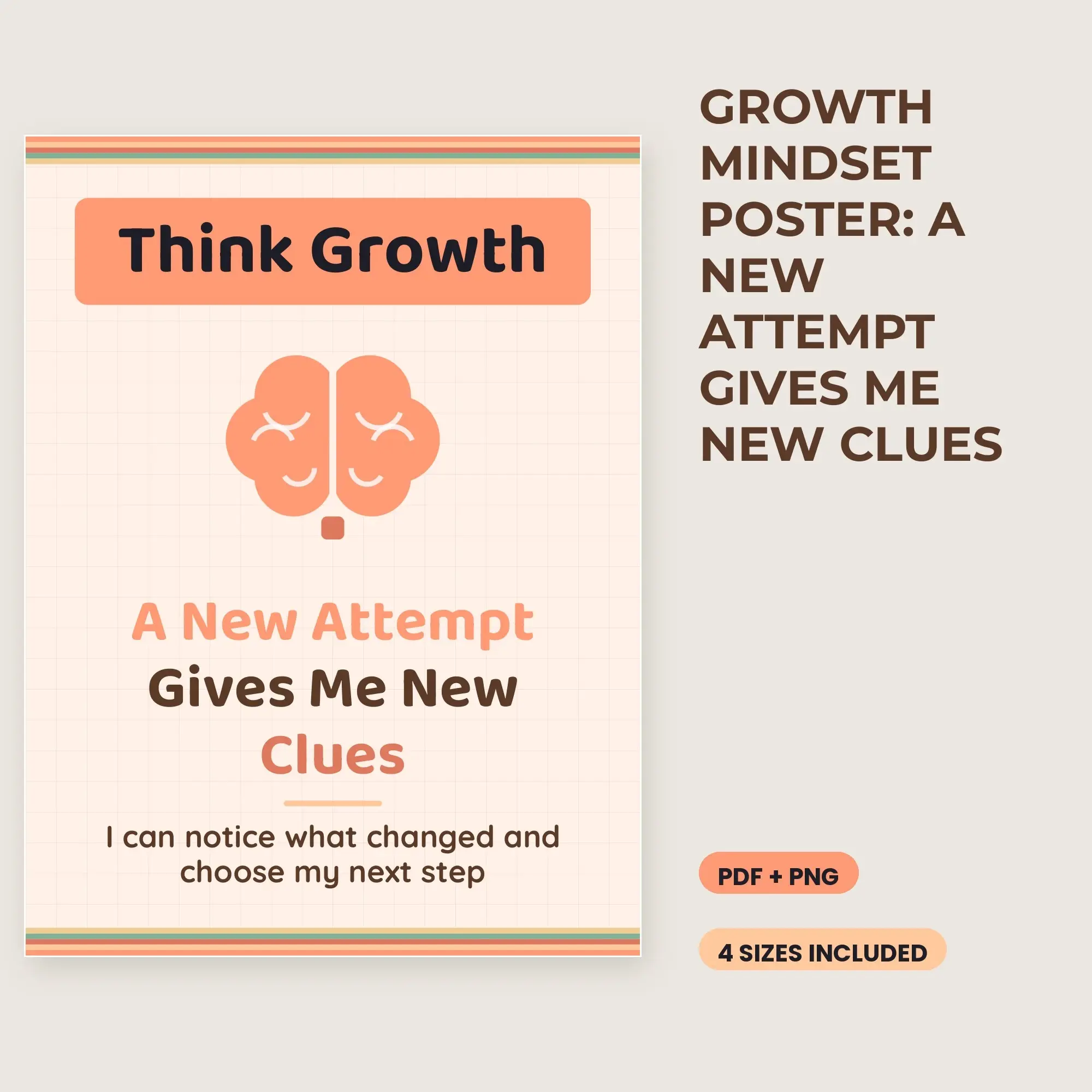Growth Mindset Poster: A New Attempt Gives Me New Clues - Peachy Keen preview
