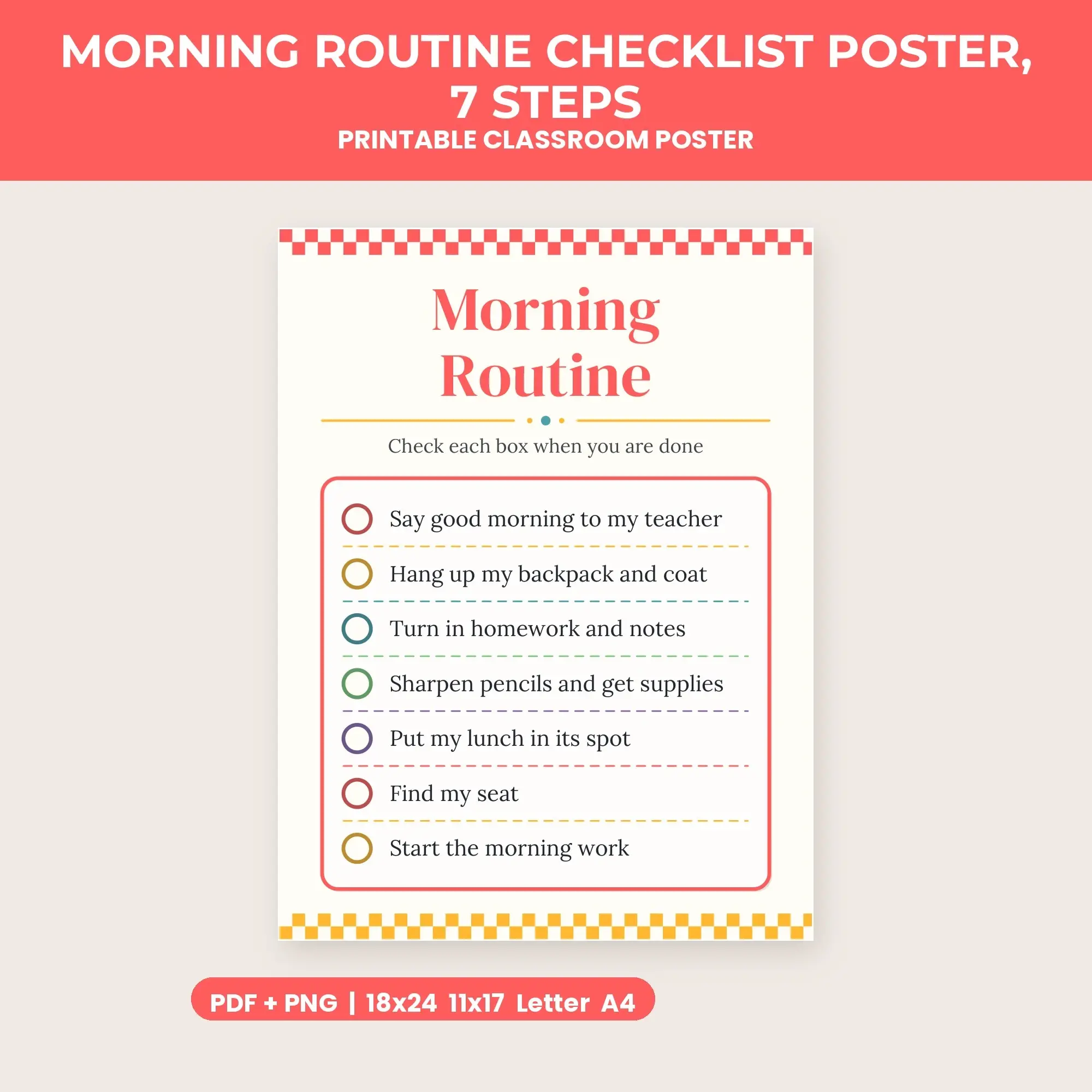 Morning Routine Checklist Poster, 7 Steps - Chalk and Crayon preview