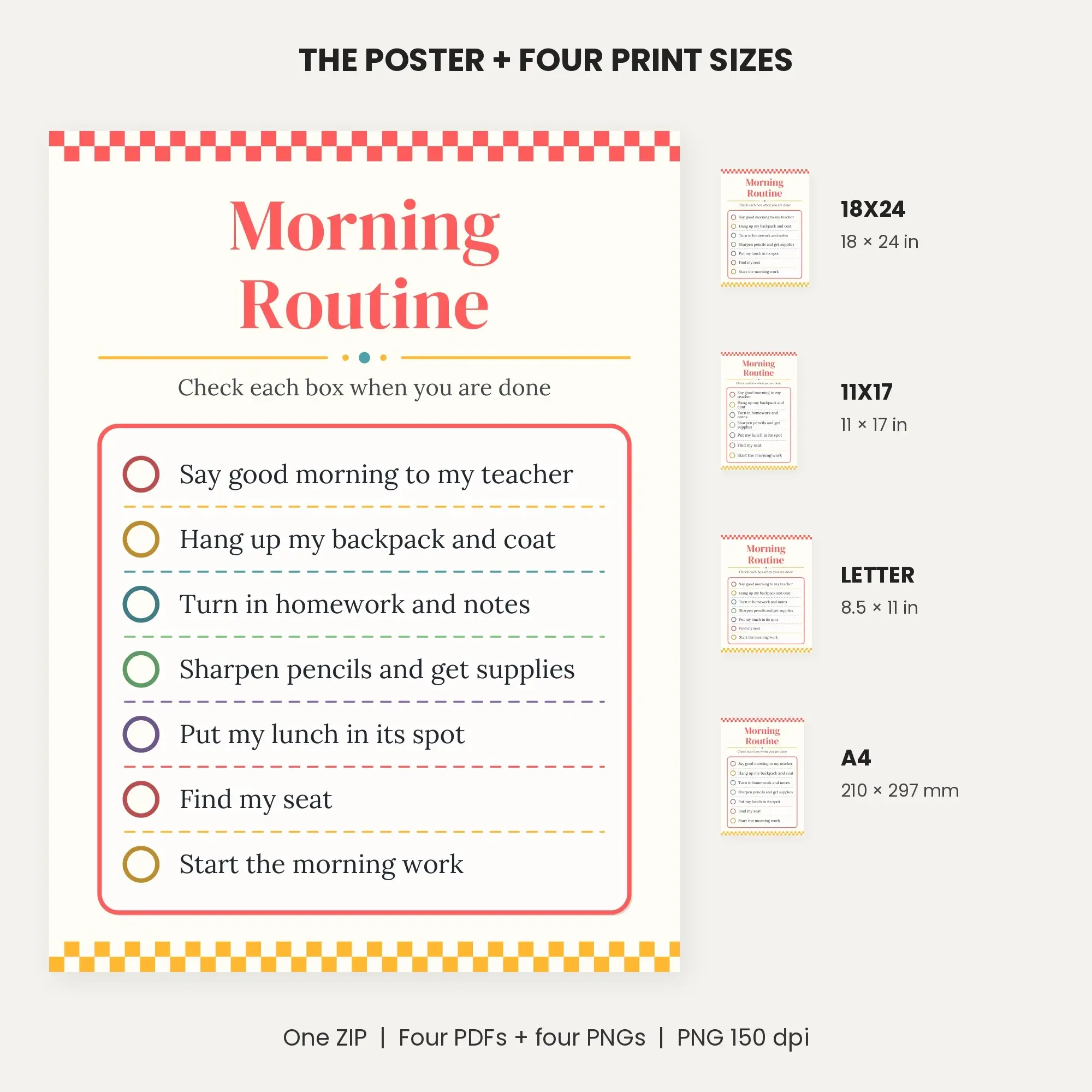 Morning Routine Checklist Poster, 7 Steps - Chalk and Crayon, preview 2 of 2