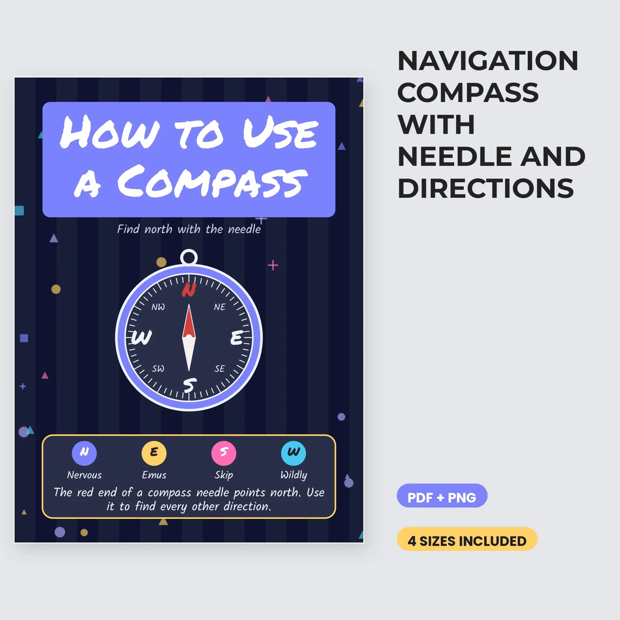 Navigation Compass with Needle and Directions - Midnight Galaxy preview