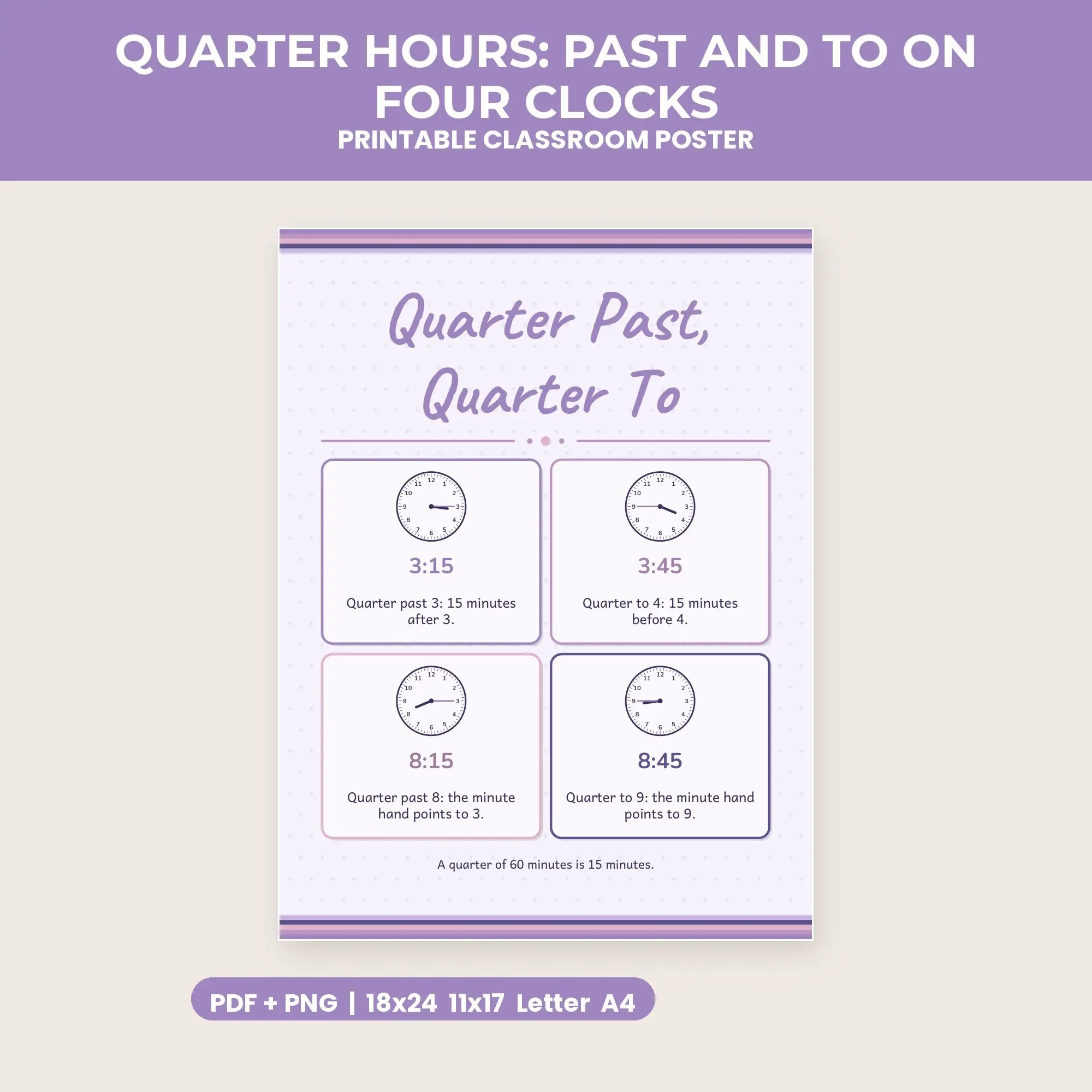 Quarter Hours: Past and To on Four Clocks - Lavender Fields preview