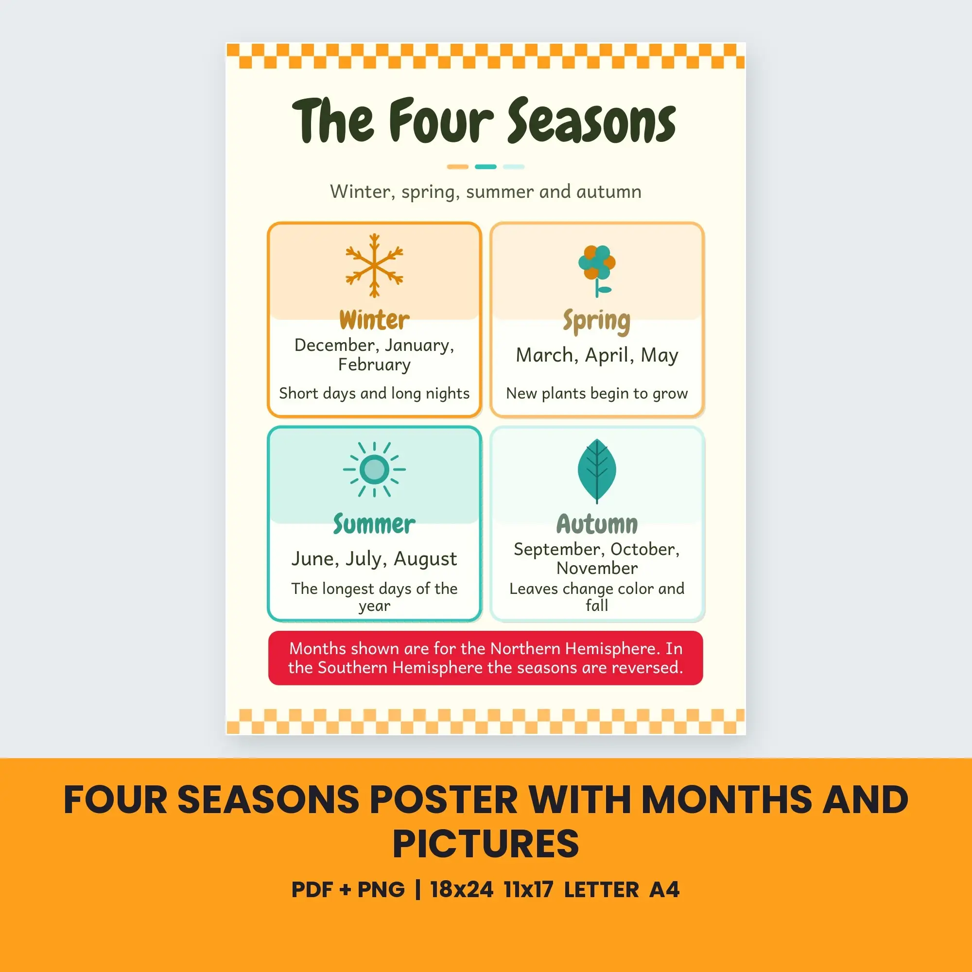 Four Seasons Poster with Months and Pictures - Citrus Pop preview