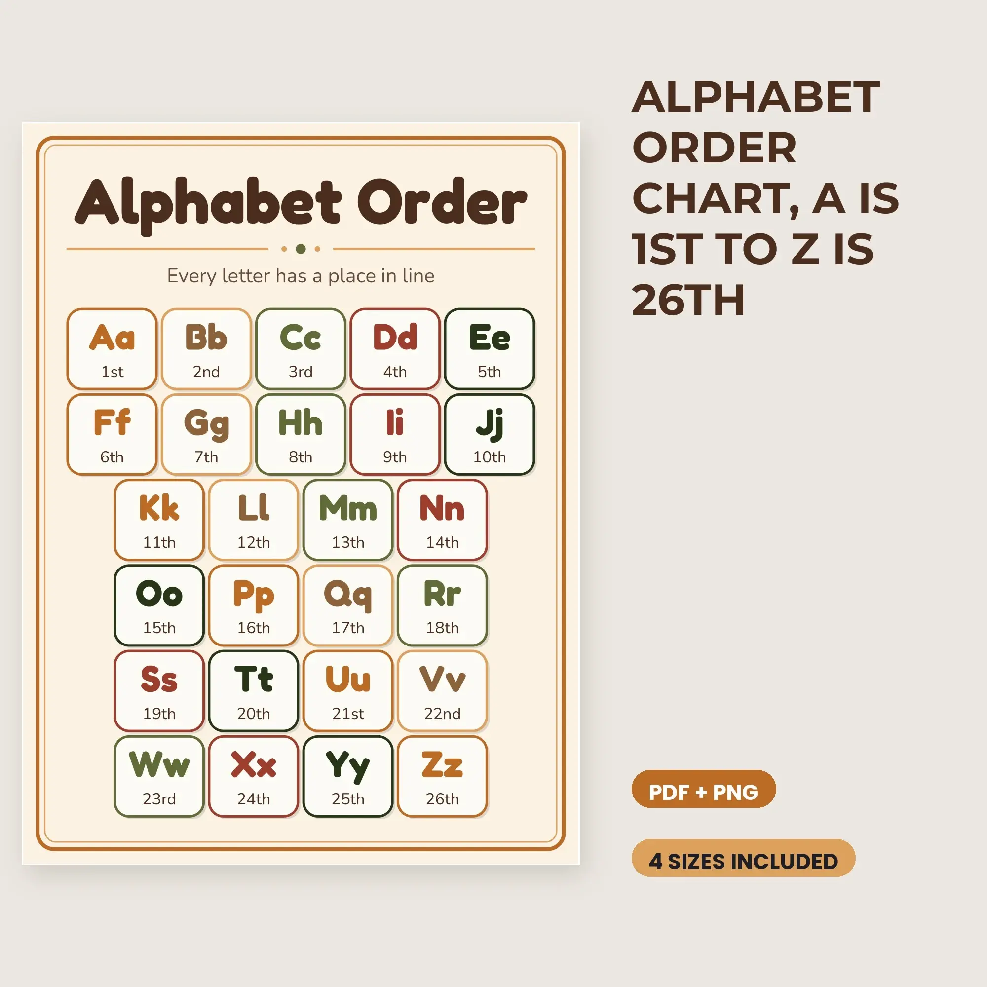 Alphabet Order Chart, A Is 1st to Z Is 26th - Autumn Harvest preview