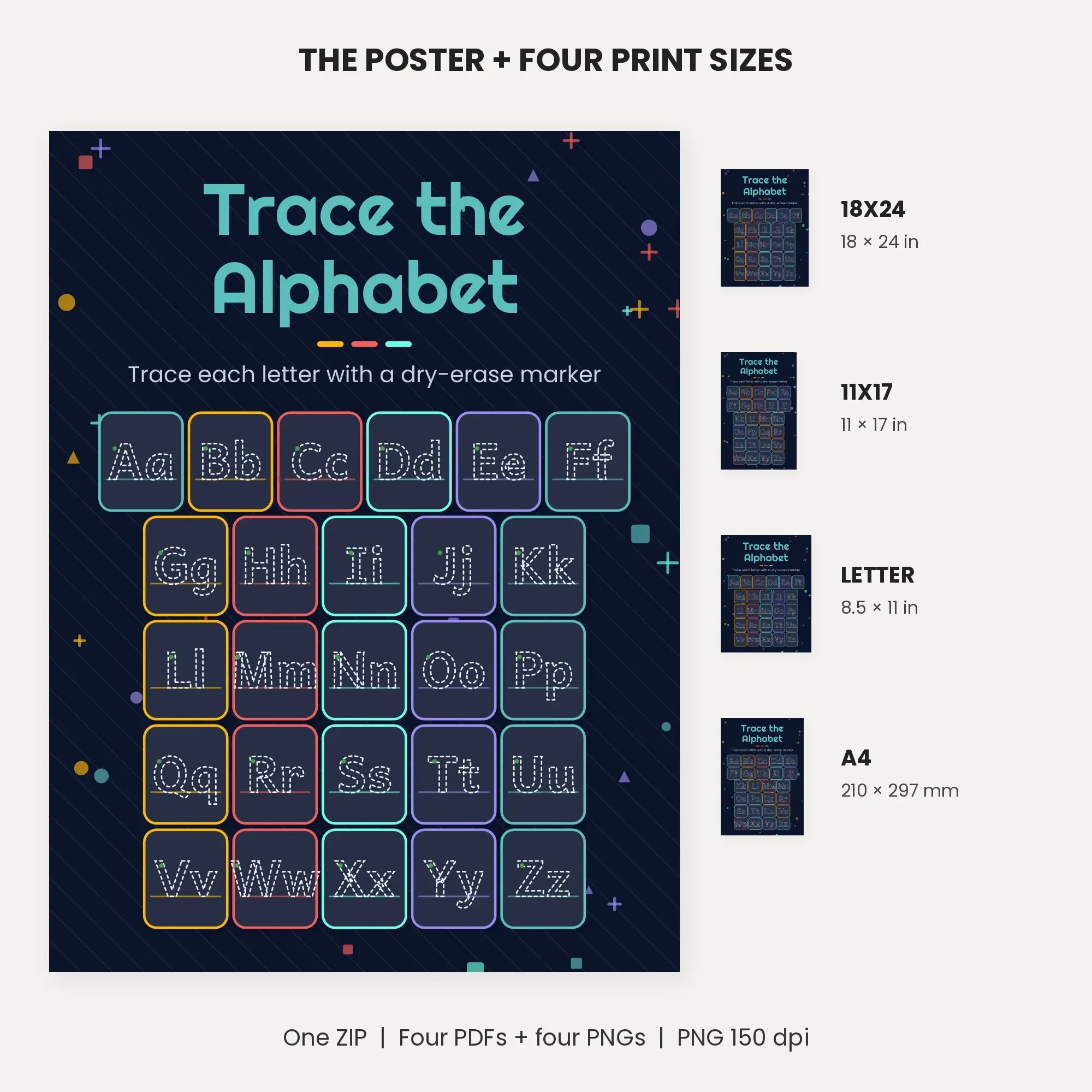Dotted Alphabet Tracing Poster, Dry Erase - Deep Space, preview 2 of 2