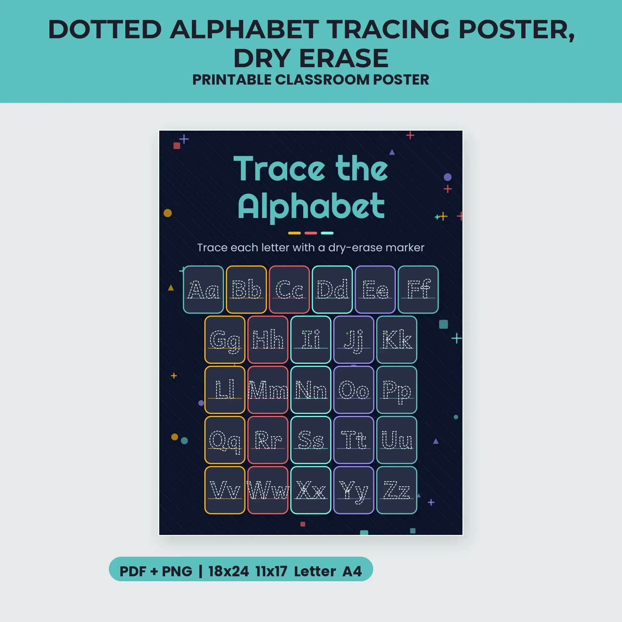 Dotted Alphabet Tracing Poster, Dry Erase - Deep Space preview