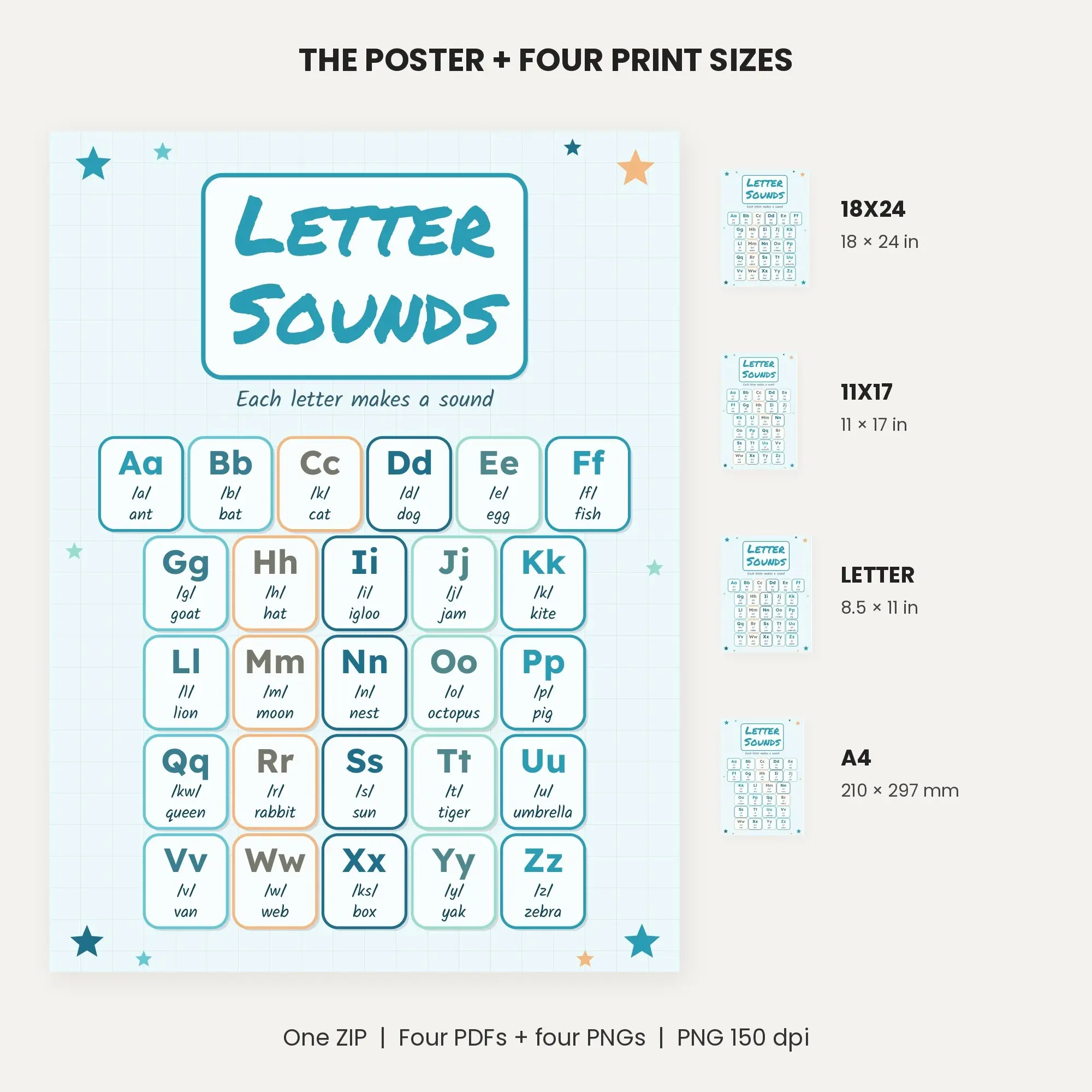 Alphabet Letter Sounds Poster, A to Z - Ocean Breeze, preview 2 of 2