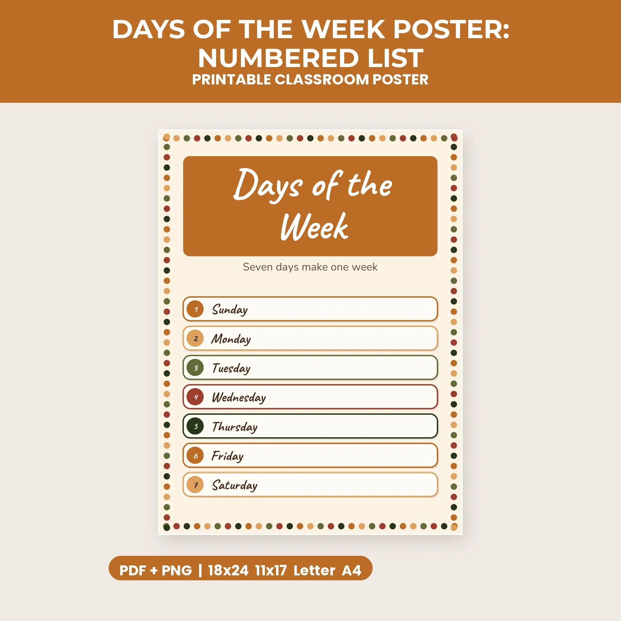 Days of the Week Poster: Numbered List - Autumn Harvest preview