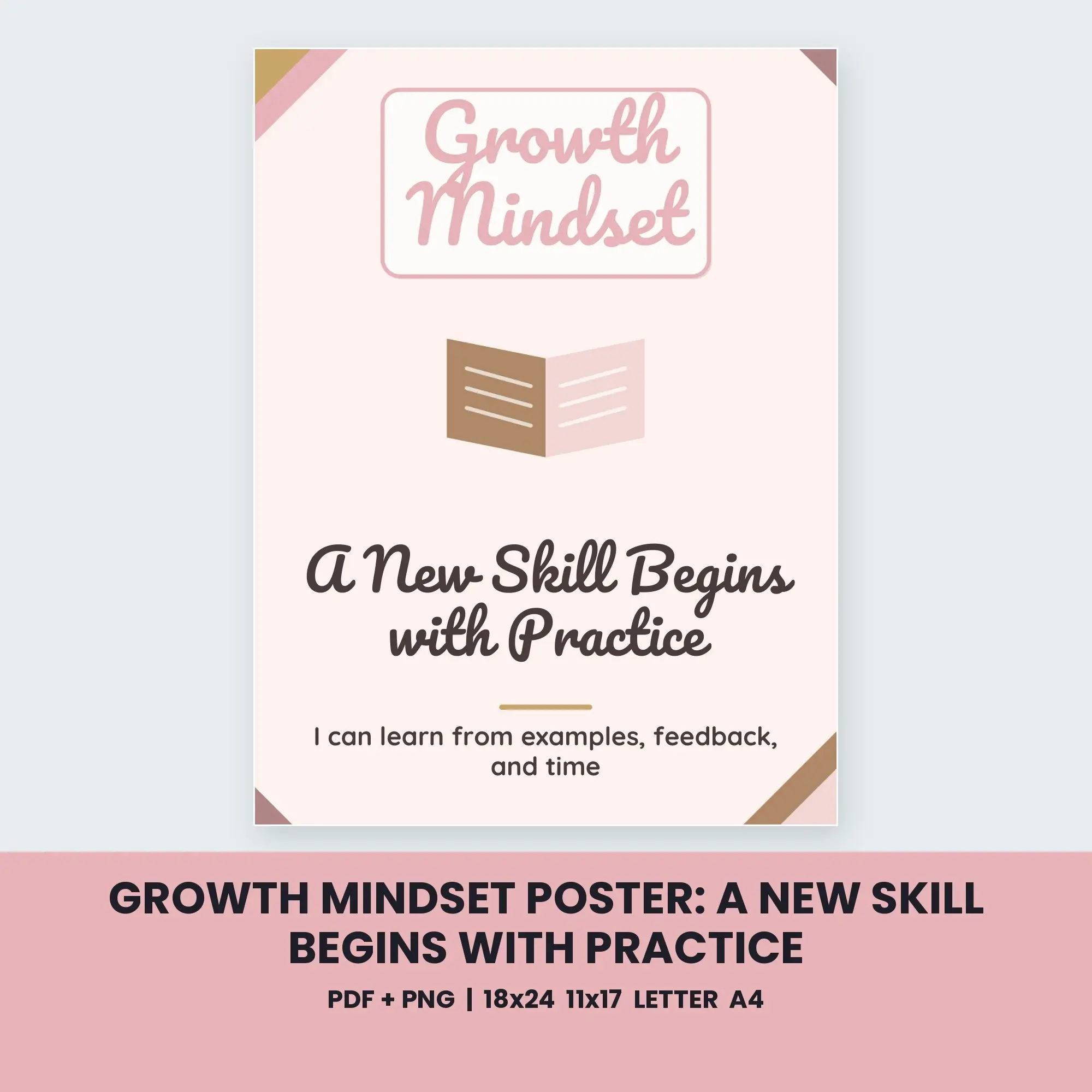 Growth Mindset Poster: A New Skill Begins with Practice - Blush and Gold preview
