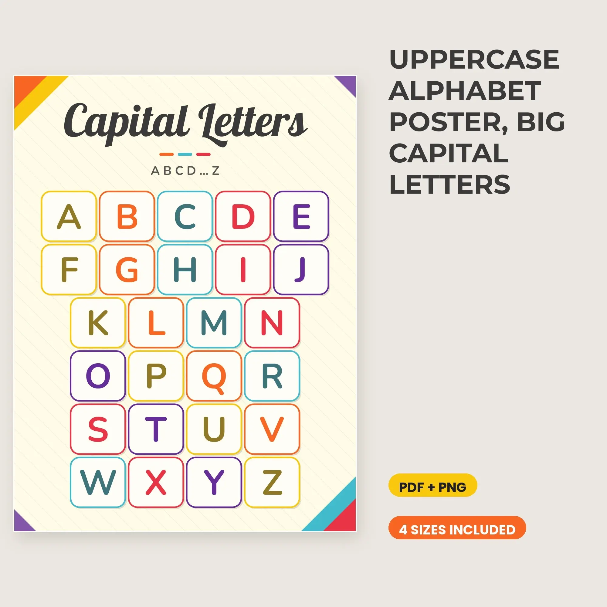 Uppercase Alphabet Poster, Big Capital Letters - Sunny Yellow preview