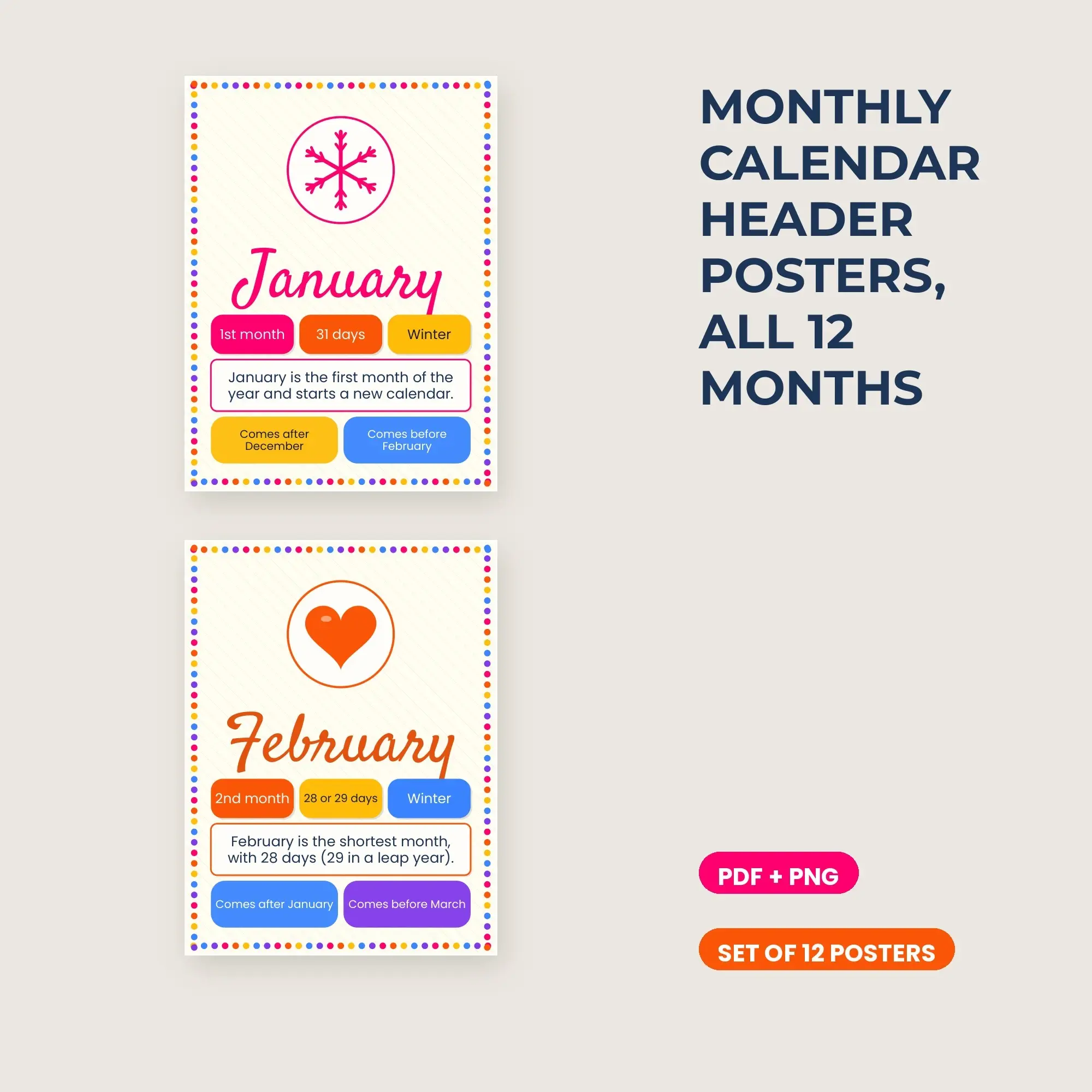 Monthly Calendar Header Posters, All 12 Months - Tropical Punch preview