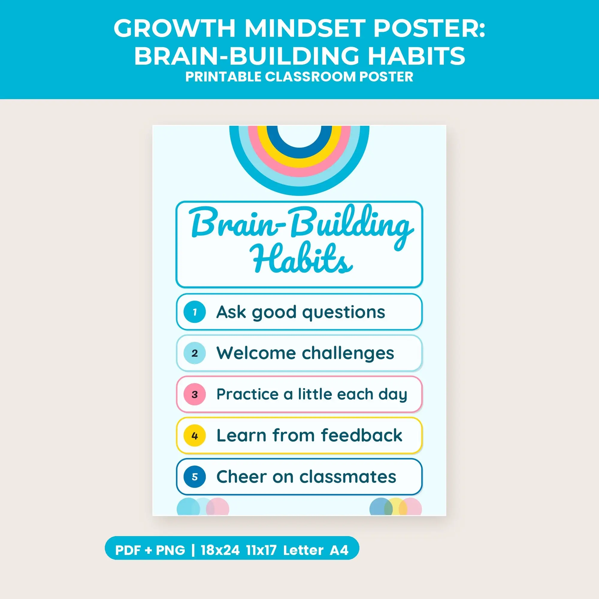 Growth Mindset Poster: Brain-Building Habits - Pool Party preview