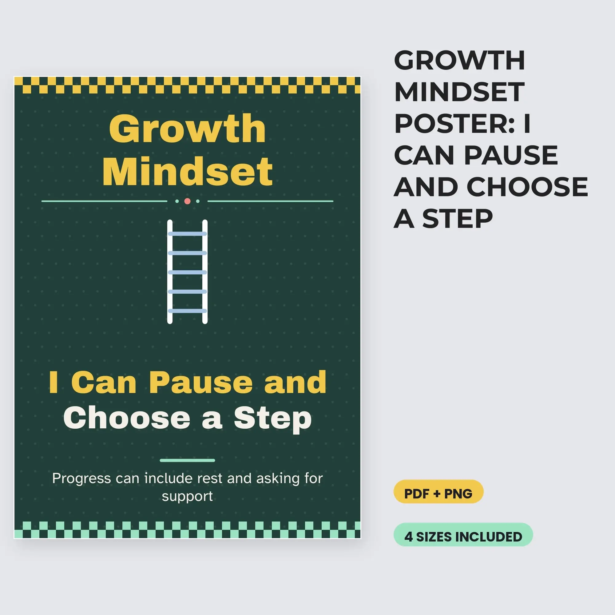 Growth Mindset Poster: I Can Pause and Choose a Step - Chalkboard Green preview