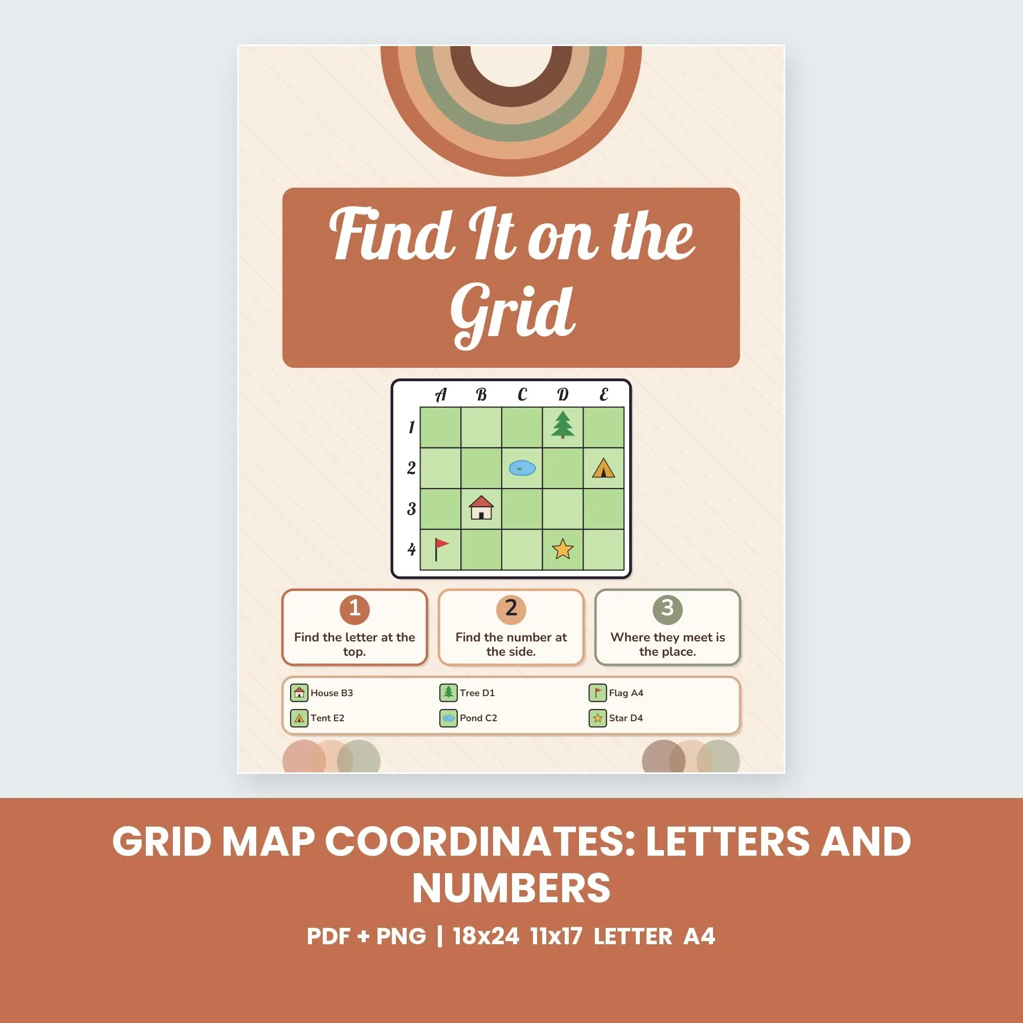 Grid Map Coordinates: Letters and Numbers - Desert Clay preview