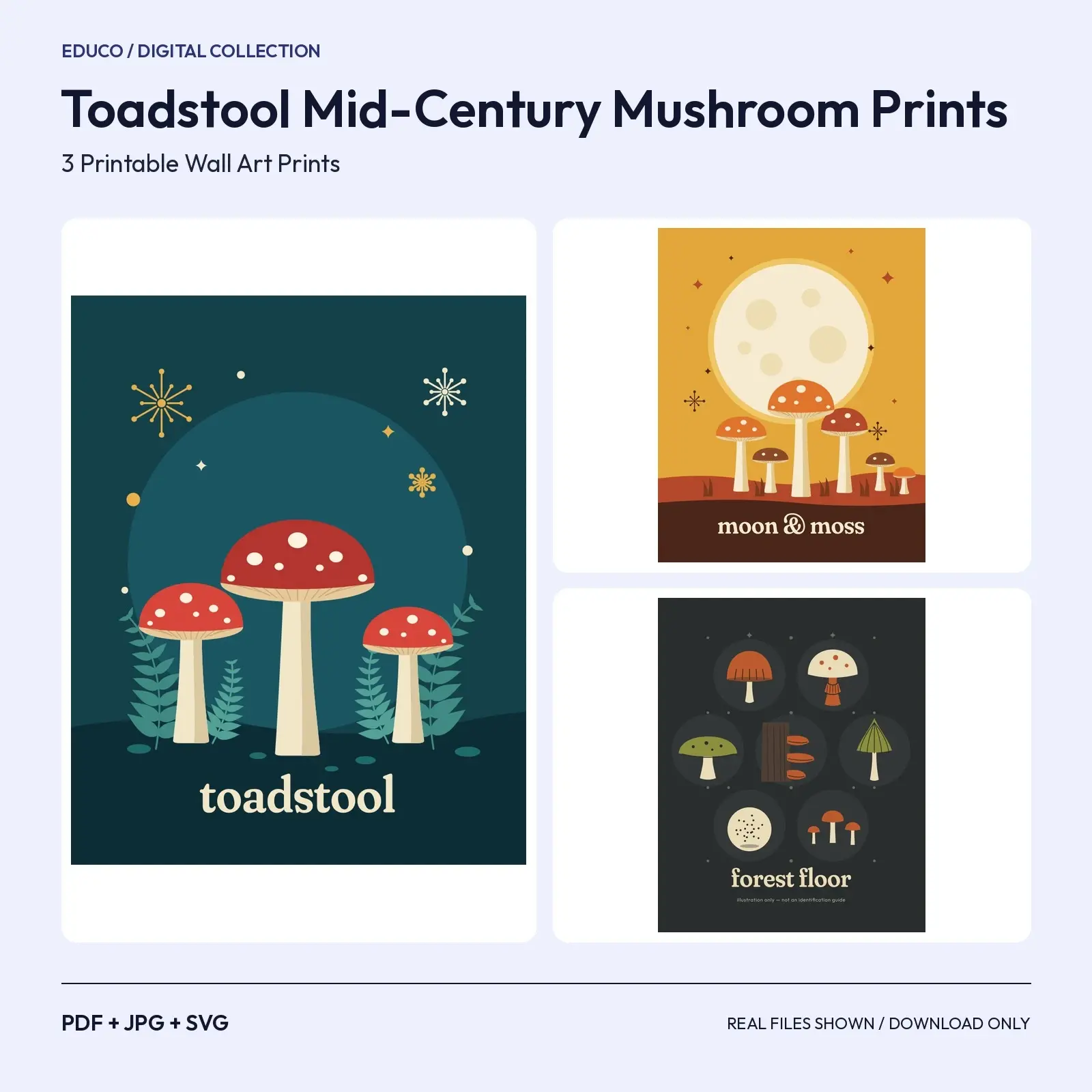 Toadstool Mid-Century Mushroom Prints – 3 Printable Wall Art preview