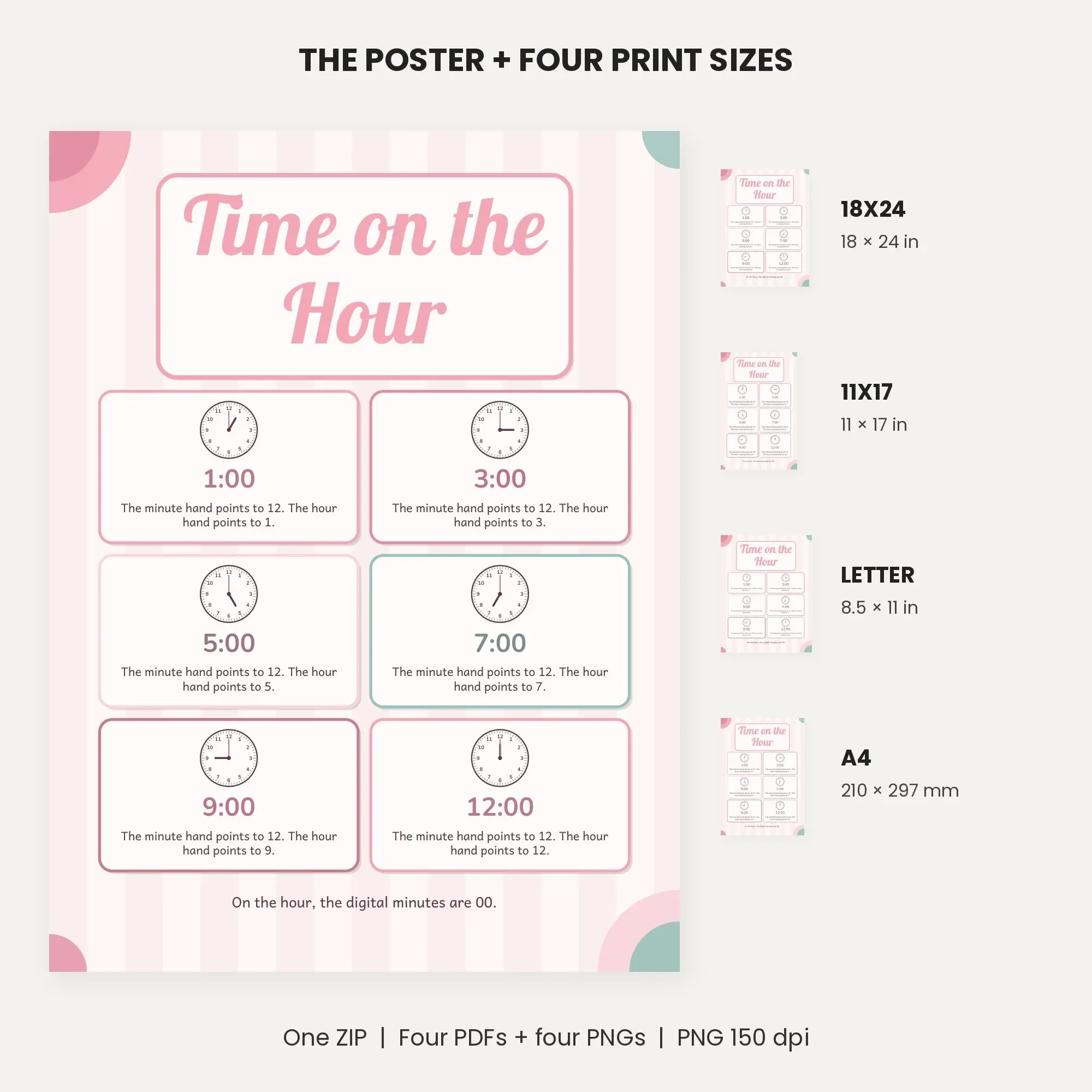 Tell Time to the Hour: Six Clock Examples - Cherry Blossom, preview 2 of 2
