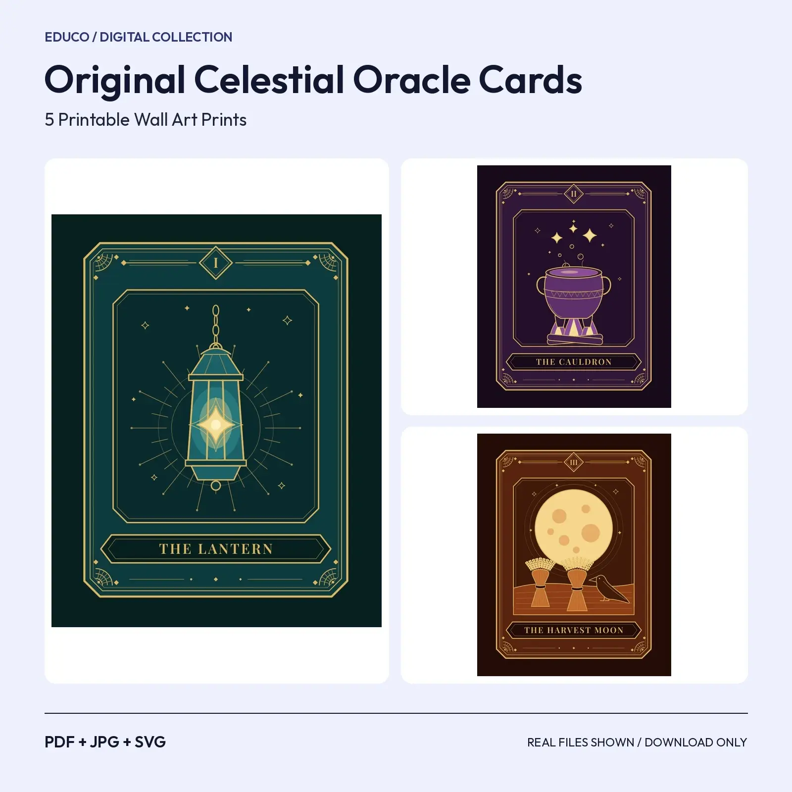 Original Celestial Oracle Cards Wall Art – 5 Witchy Printable Prints preview