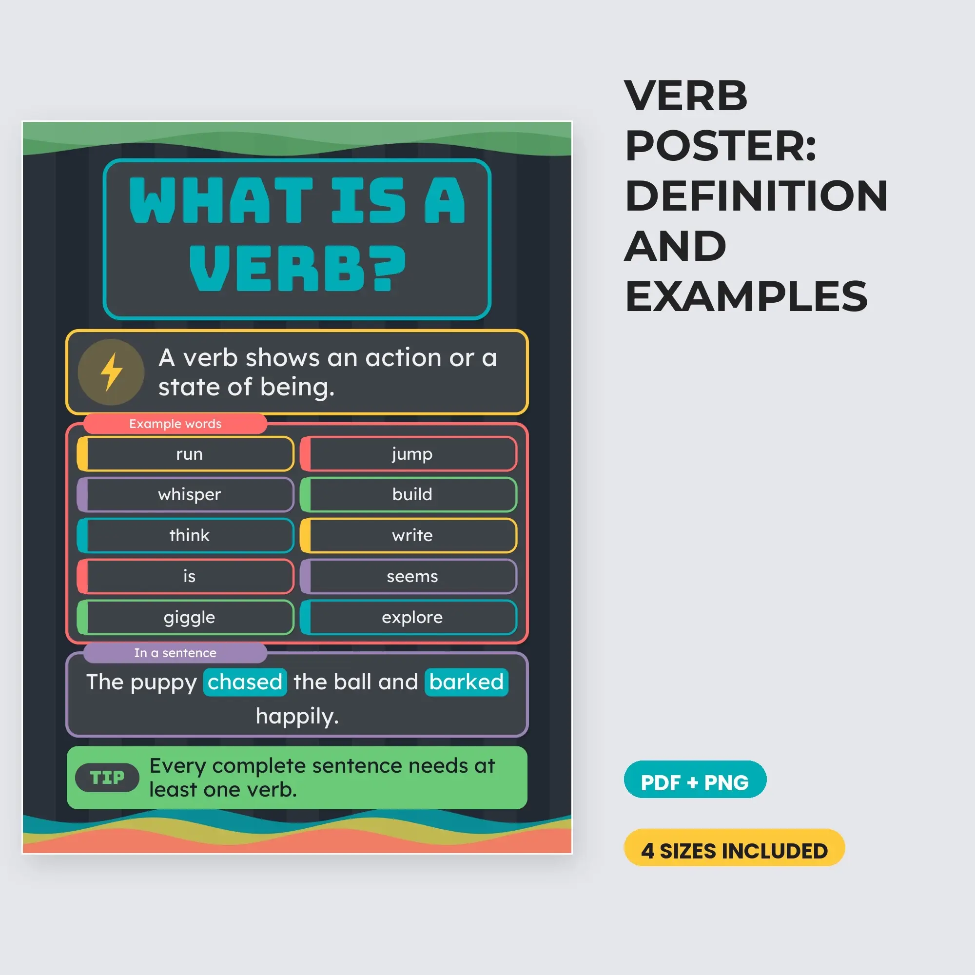 Verb Poster: Definition and Examples - Charcoal Brights preview