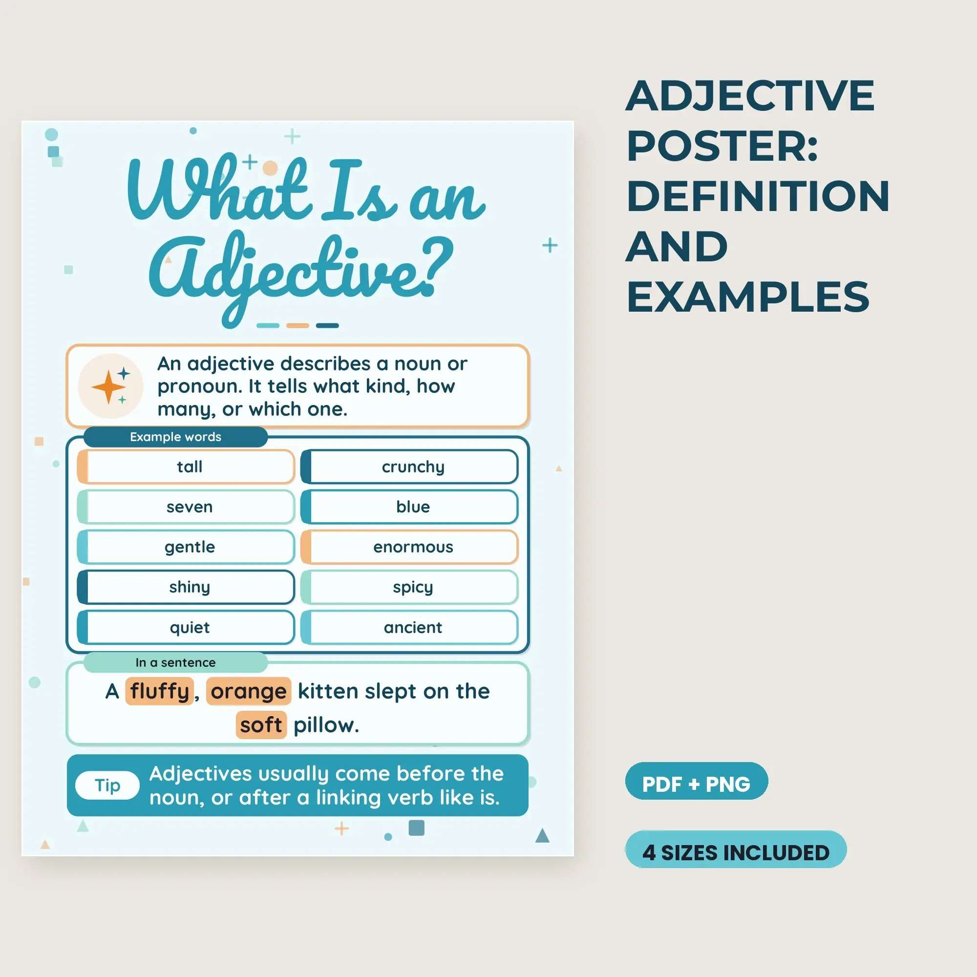 Adjective Poster: Definition and Examples - Ocean Breeze, preview 1 of 2