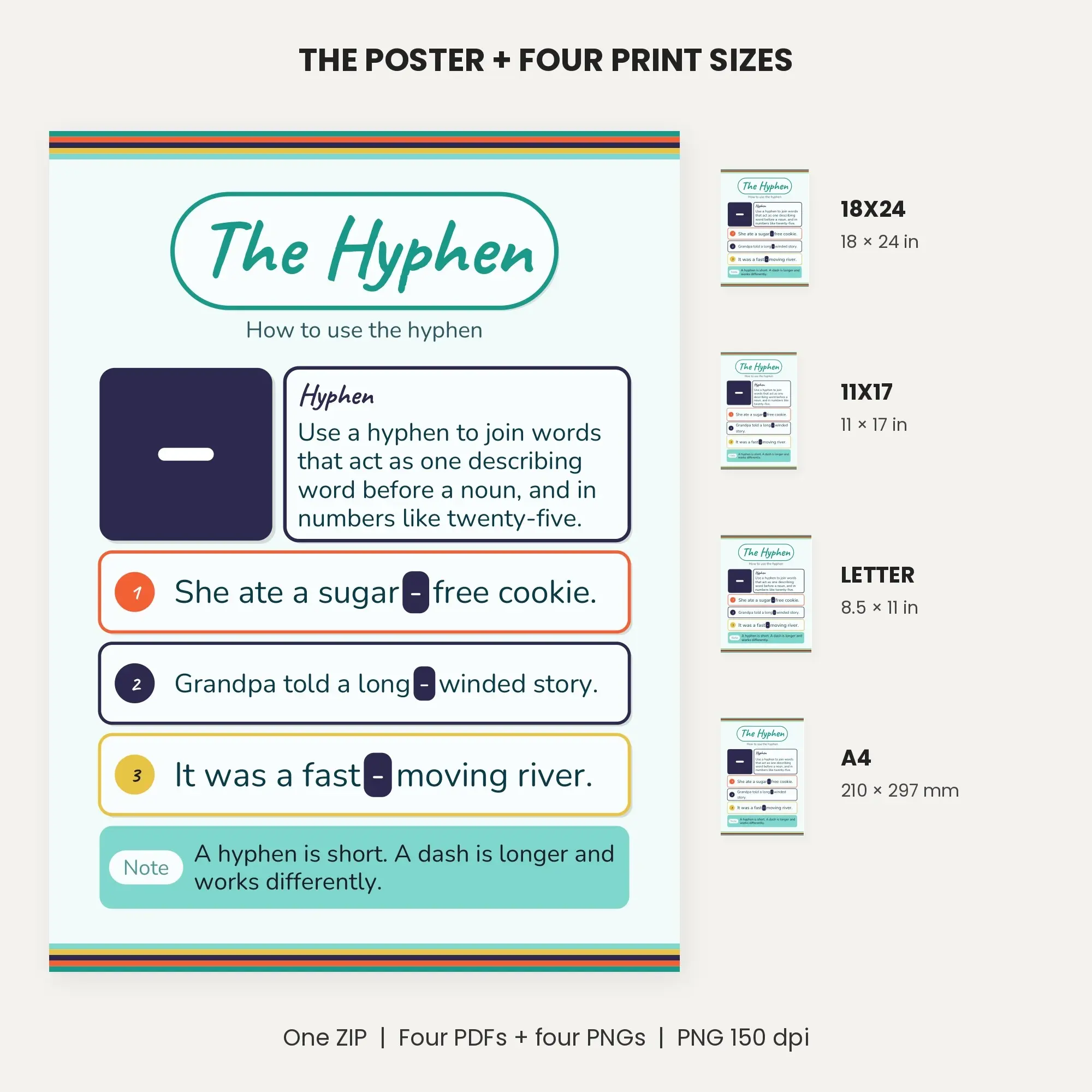 Hyphen Poster: Rule and 3 Examples - Teal Tangerine, preview 2 of 2