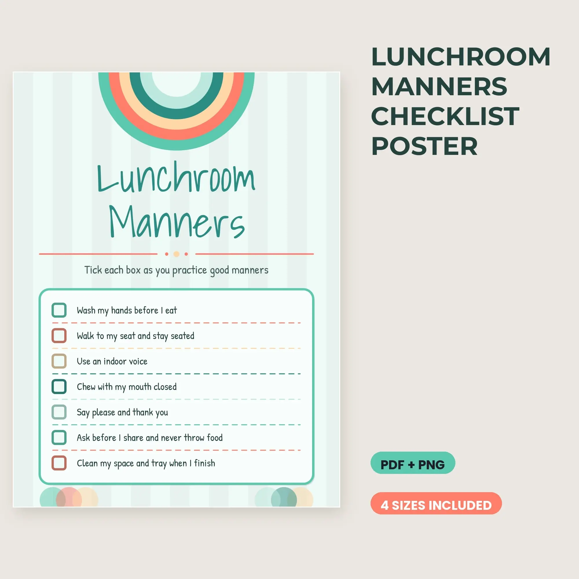 Lunchroom Manners Checklist Poster - Seafoam Coral preview