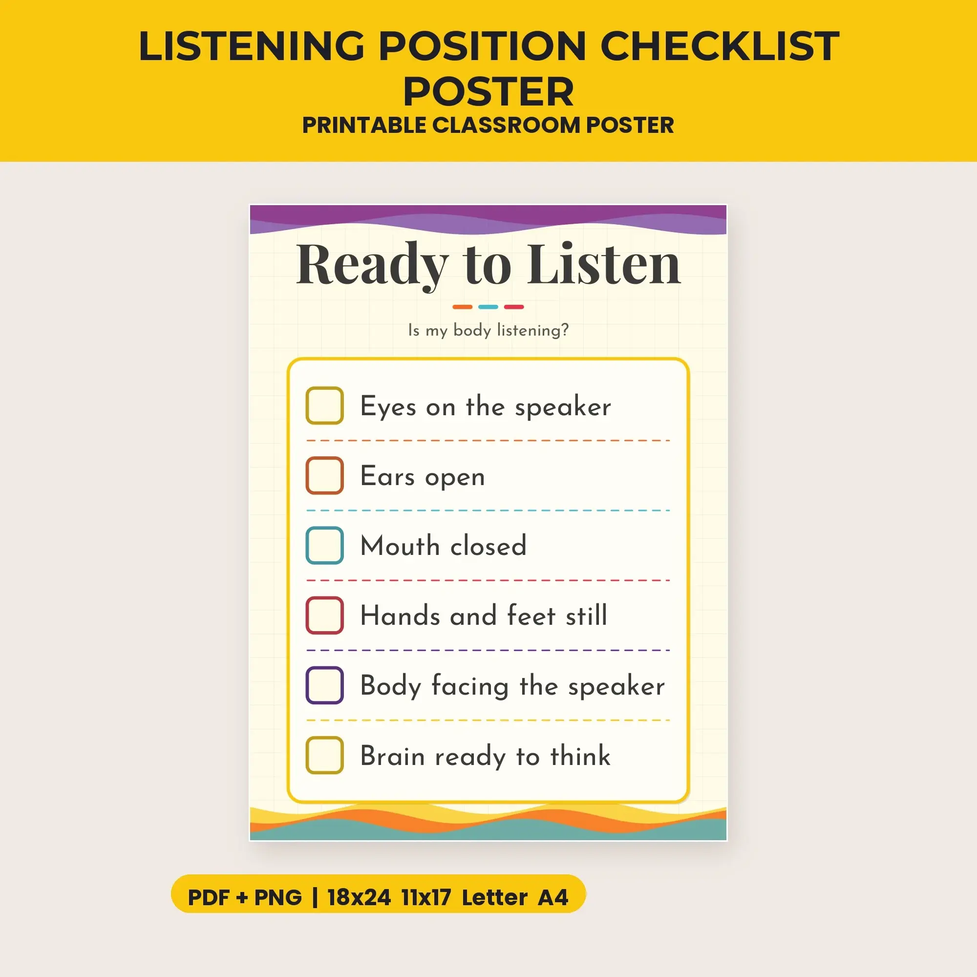 Listening Position Checklist Poster - Sunny Yellow preview