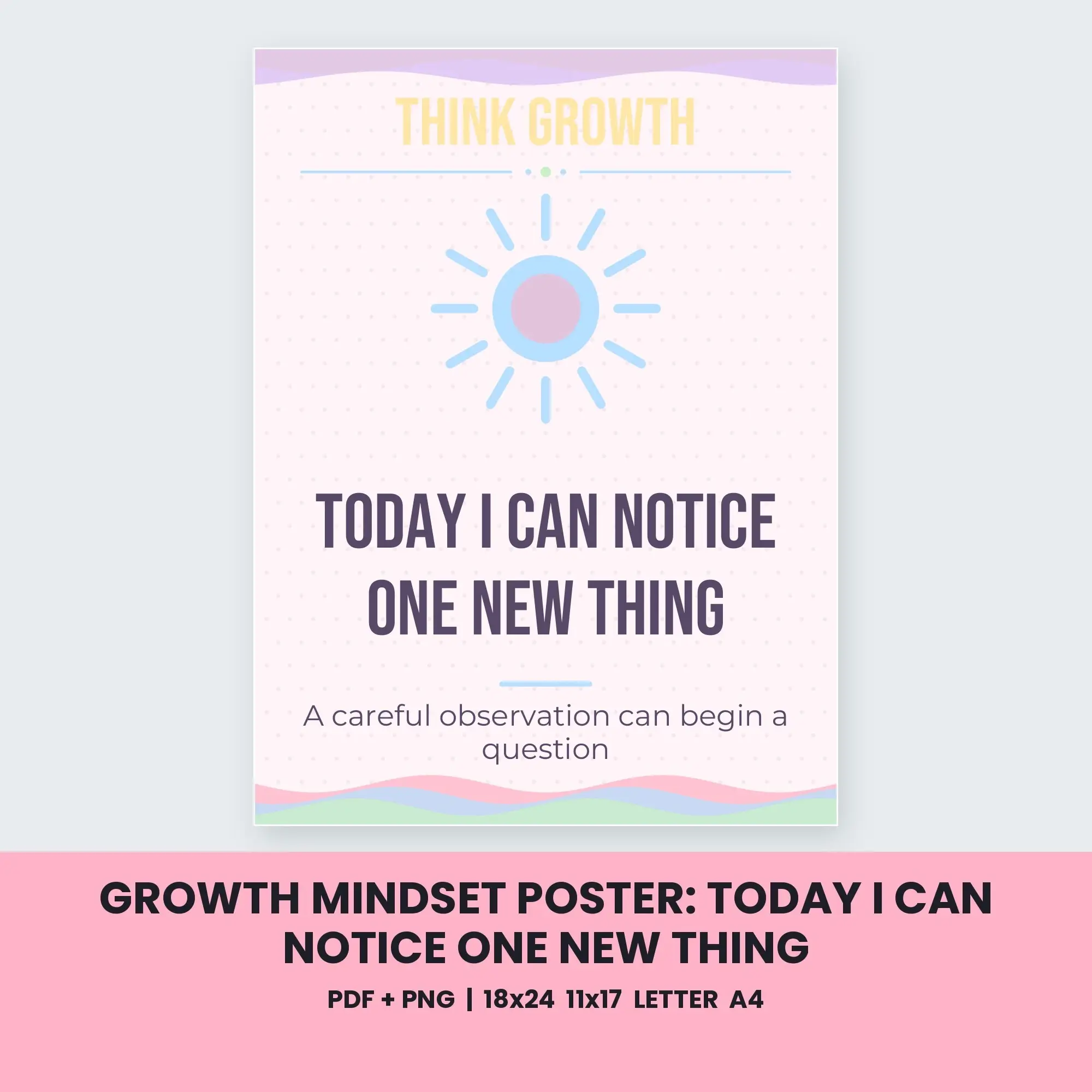 Growth Mindset Poster: Today I Can Notice One New Thing - Pastel Candy preview