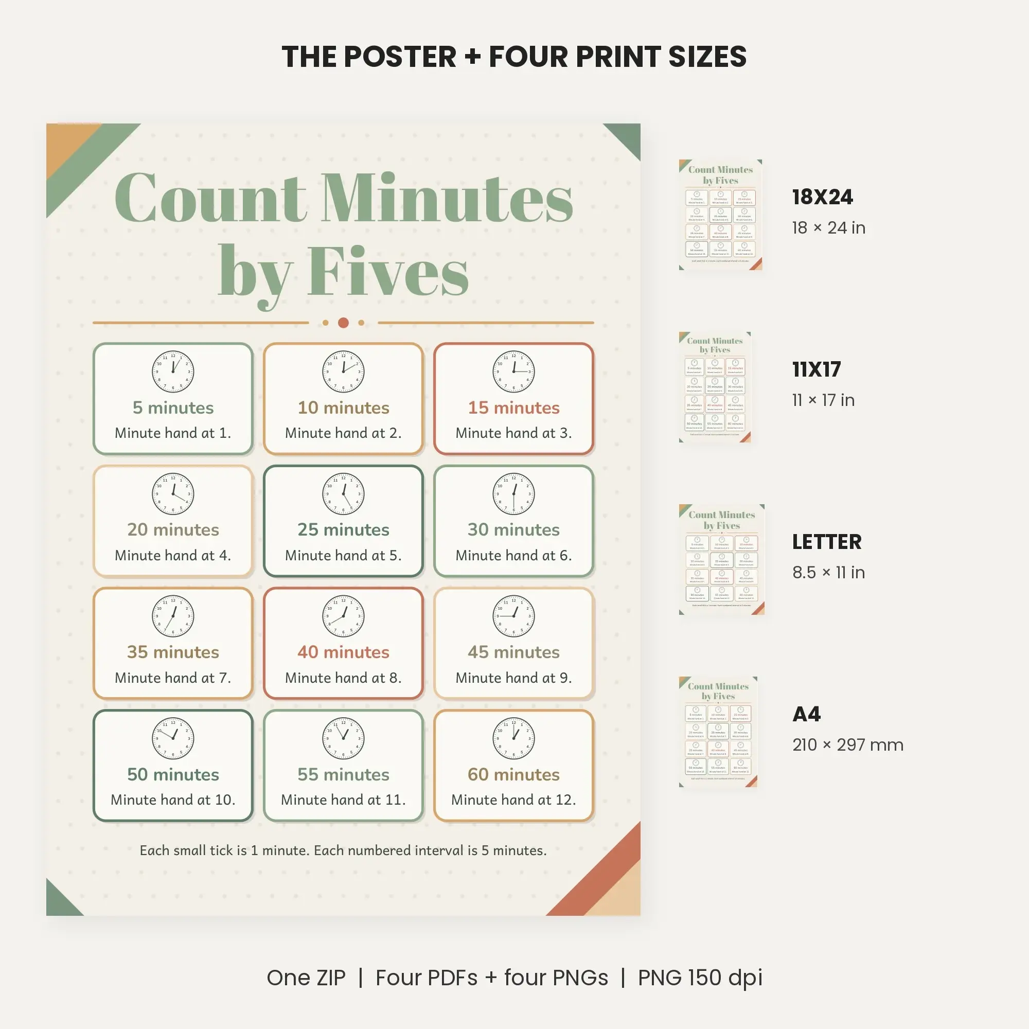 Five-Minute Clock Intervals: 5 to 60 - Sage Boho, preview 2 of 2
