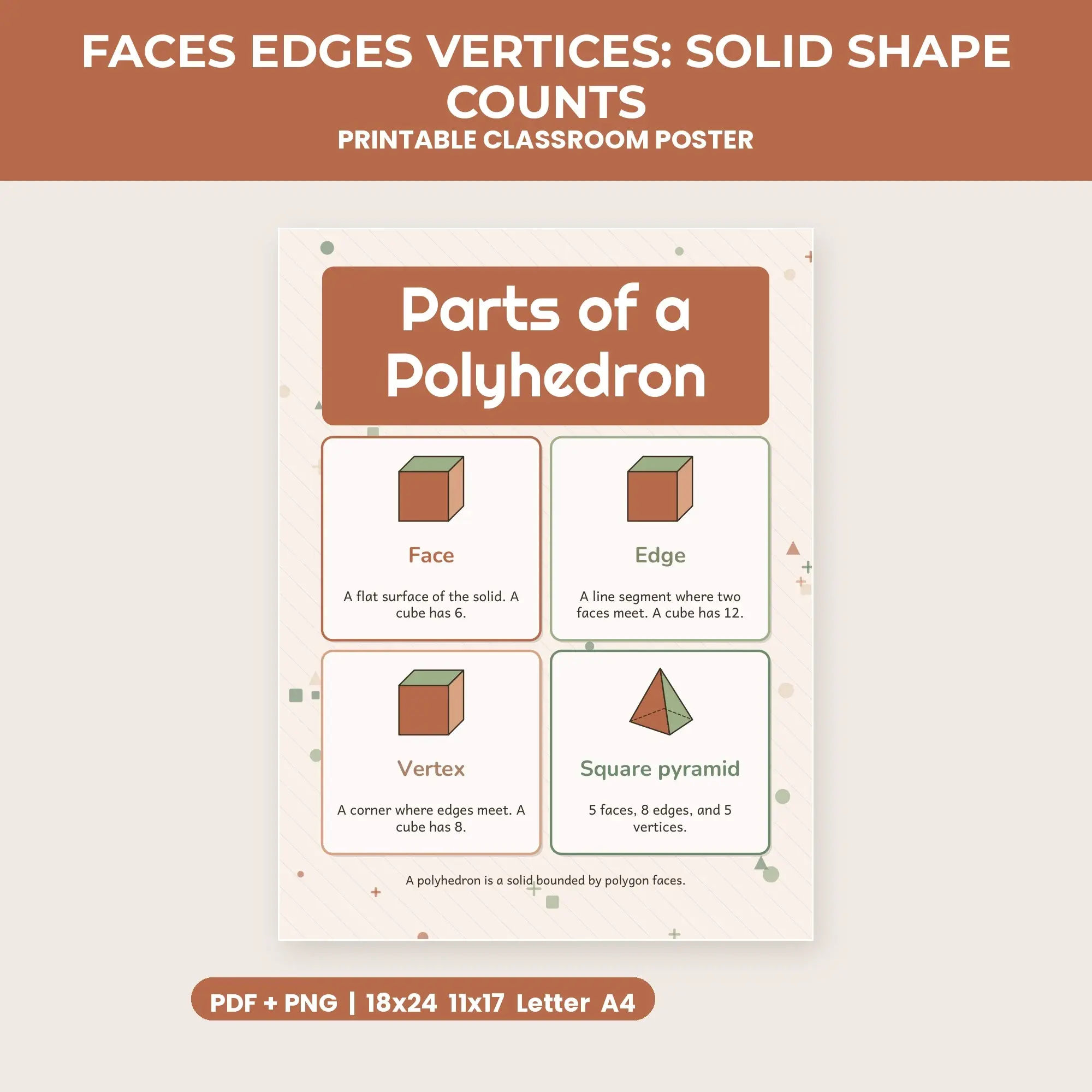 Faces Edges Vertices: Solid Shape Counts - Terracotta Sage preview