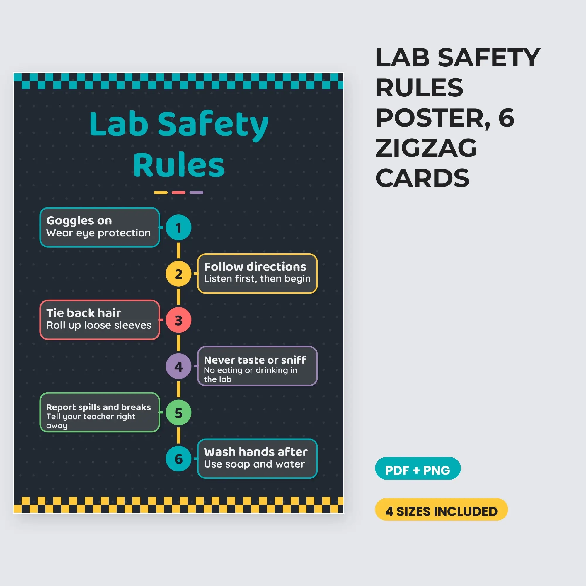 Lab Safety Rules Poster, 6 Zigzag Cards - Charcoal Brights preview